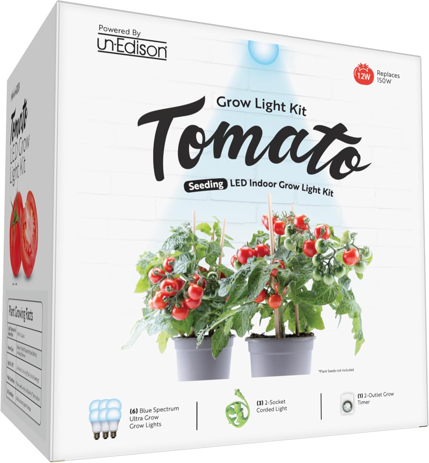 Miracle LED Unedison Tomato DIY Indoor Grow Light Kit - 2 Blue Spectrum Replace 150W Grow Bulbs, 1 2-Socket Fixture w Timer 3PCK