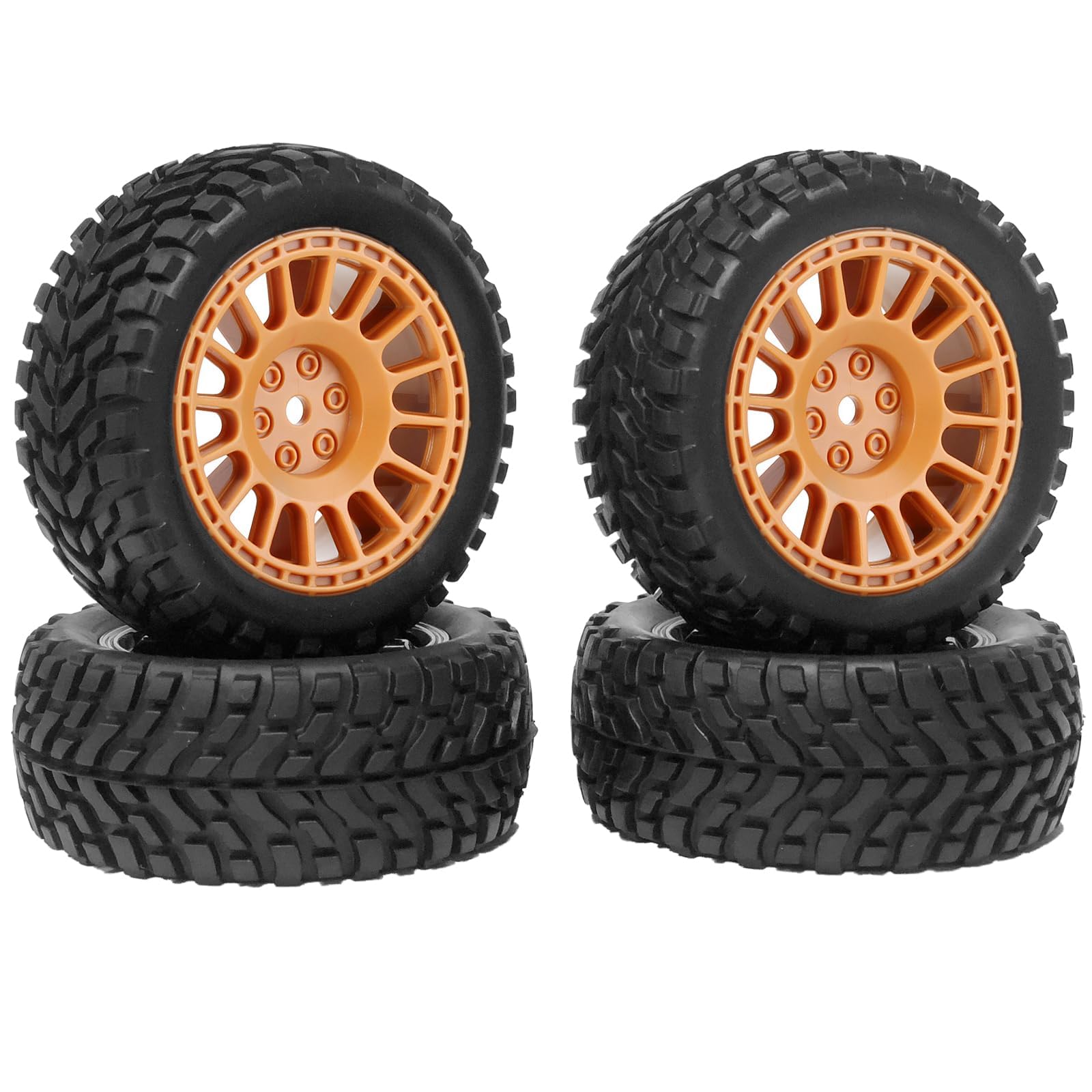 KINGCOO 4PCS 75mm Rubber Tyres Tires with Foam Inserts and Plastic Wheel Rims 12mm Hex for 1/10 On-Road RC Drift Touring Car 1/14 1/16 1/18 Rally Car Replacement Parts (Brown)