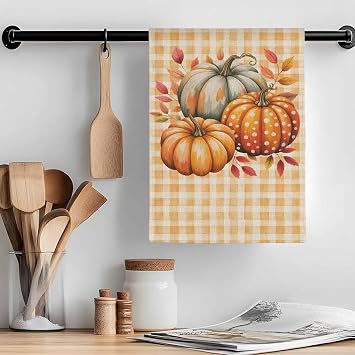 Thanksgiving Orange Pumpkin Polka Dots Kitchen Towels 1 Pack,Microfiber Dish Towel Set Fall Leaves Buffalo Plaid Soft Highly Absorbent Tea Hand Towel Quick-Drying Cleaning Towels Dish Cloths