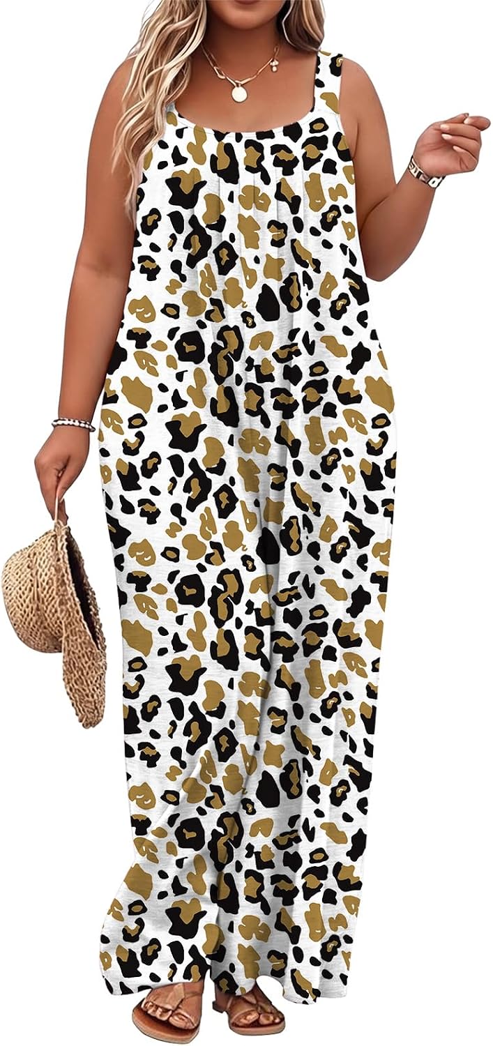 TAKEYAL Plus Size Jumpsuit for Women Wide Leg Summer Casual Overalls Loose Fit Trendy Rompers with Pockets