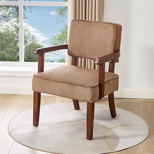 Vista 98 de Silla decorativa, silla de piel sintética para sala de estar, sillón de gran tamaño con asiento suave y reposabrazos para dormitorio, comedor, beige