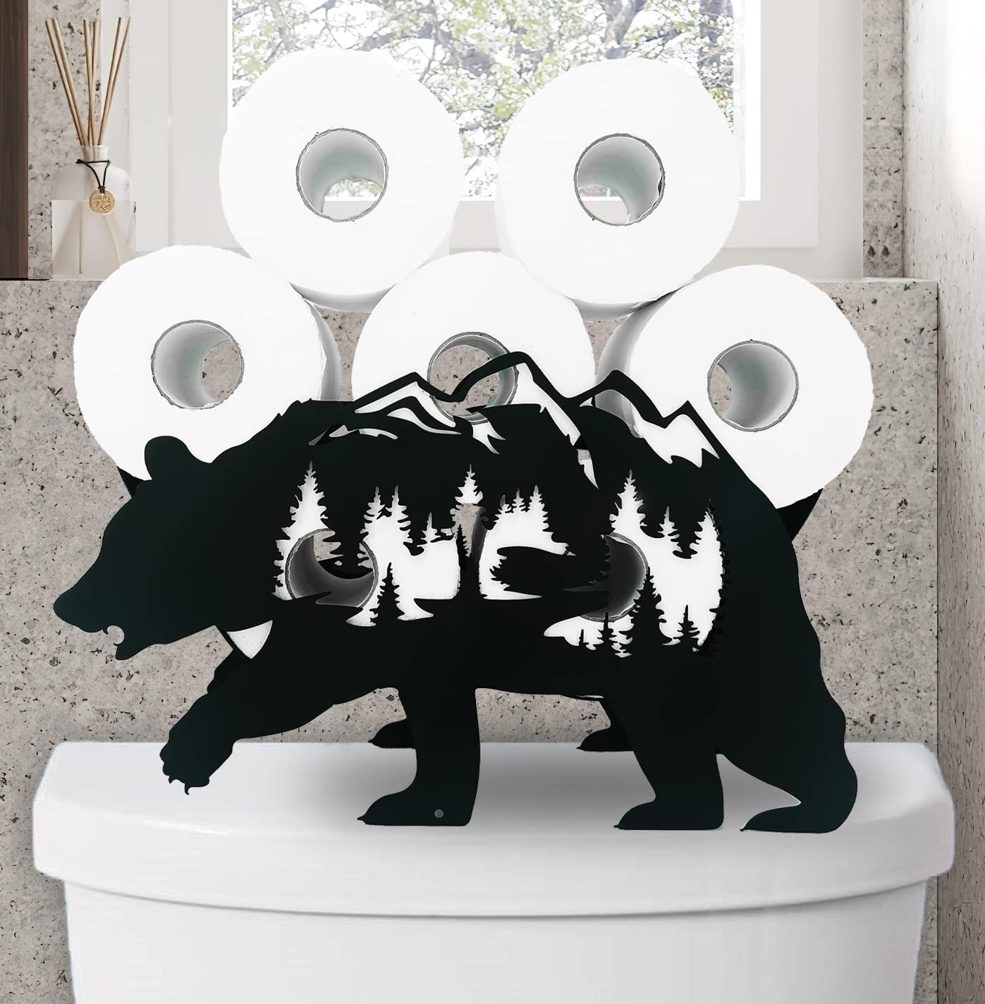coolboy Store Black Bear Metal Toilet Tissue Holder