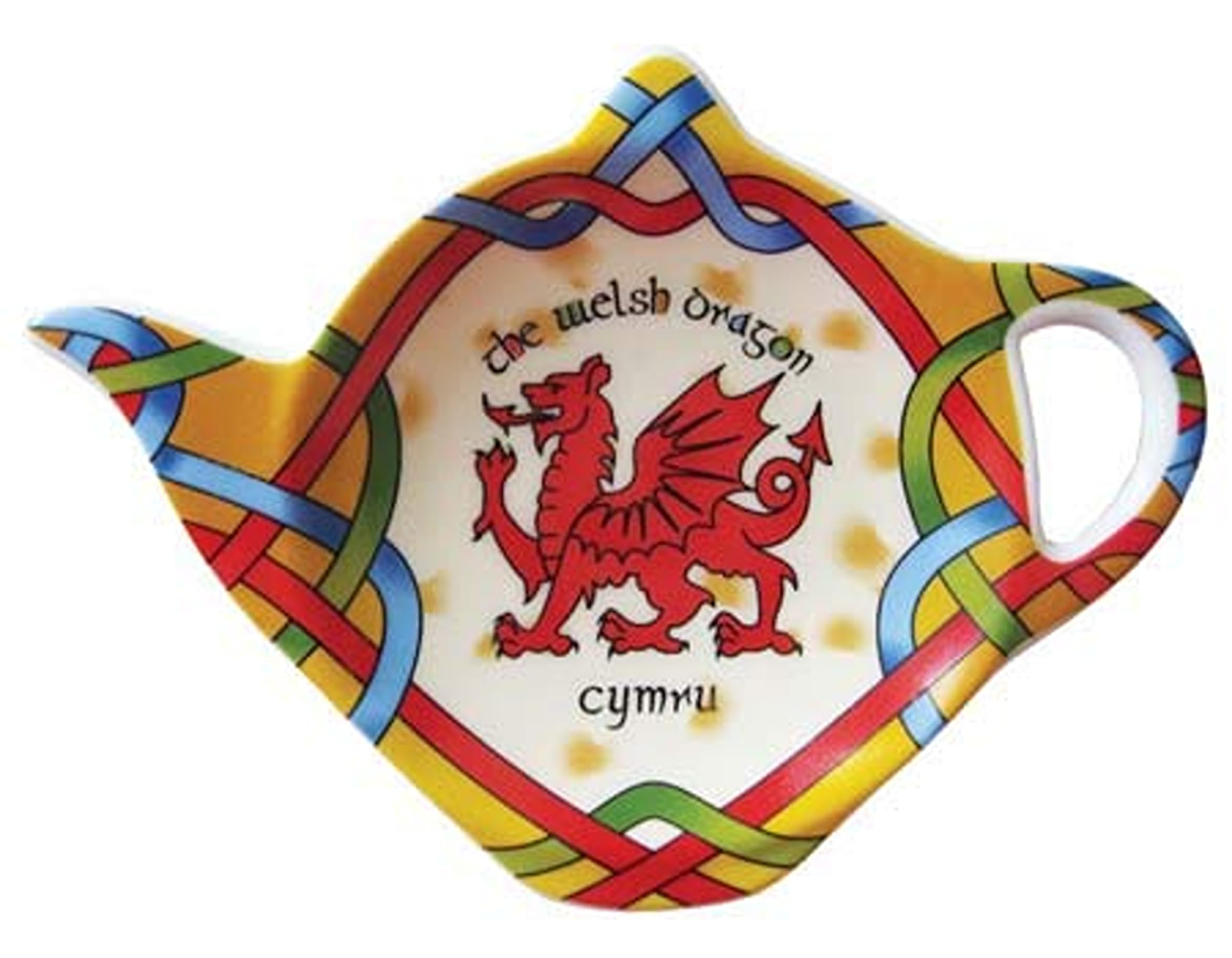 Welsh Dragon Teabag Holder Irish Tea Bag Coaster Wales Teapot Shaped Resting Caddy Saucer St. Davids Day Gift Made of New Bone China H8.5cm W11.5cm Diameter 4"/10cm
