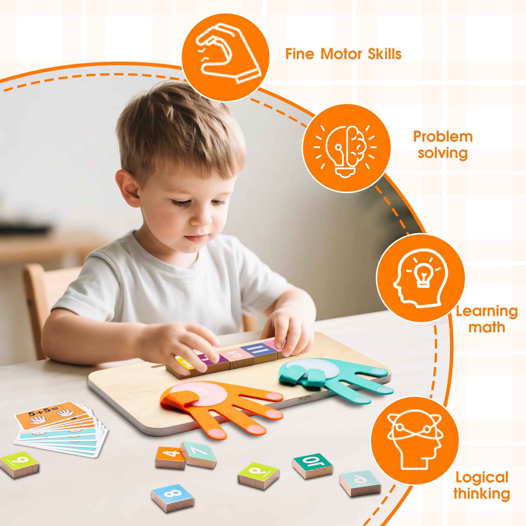 Juguetes de aprendizaje preescolar para niños pequeños, bloques de números de madera coloridos, juguetes Montessori para contar dedos para niños de 3, 4, 5 años 5