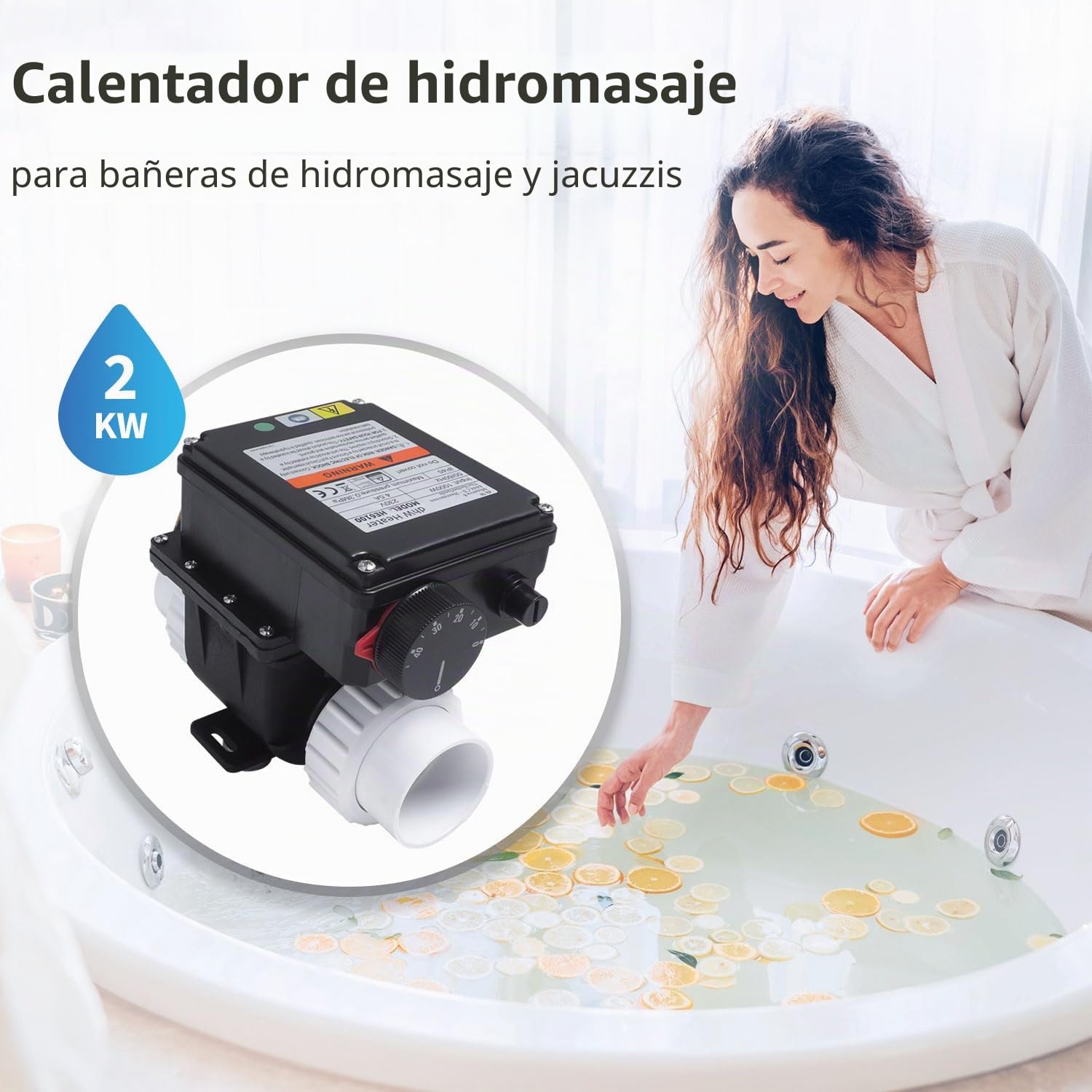 AQUADE Calentador de agua eléctrico para bañera de hidromasaje, termostato de 2 kW