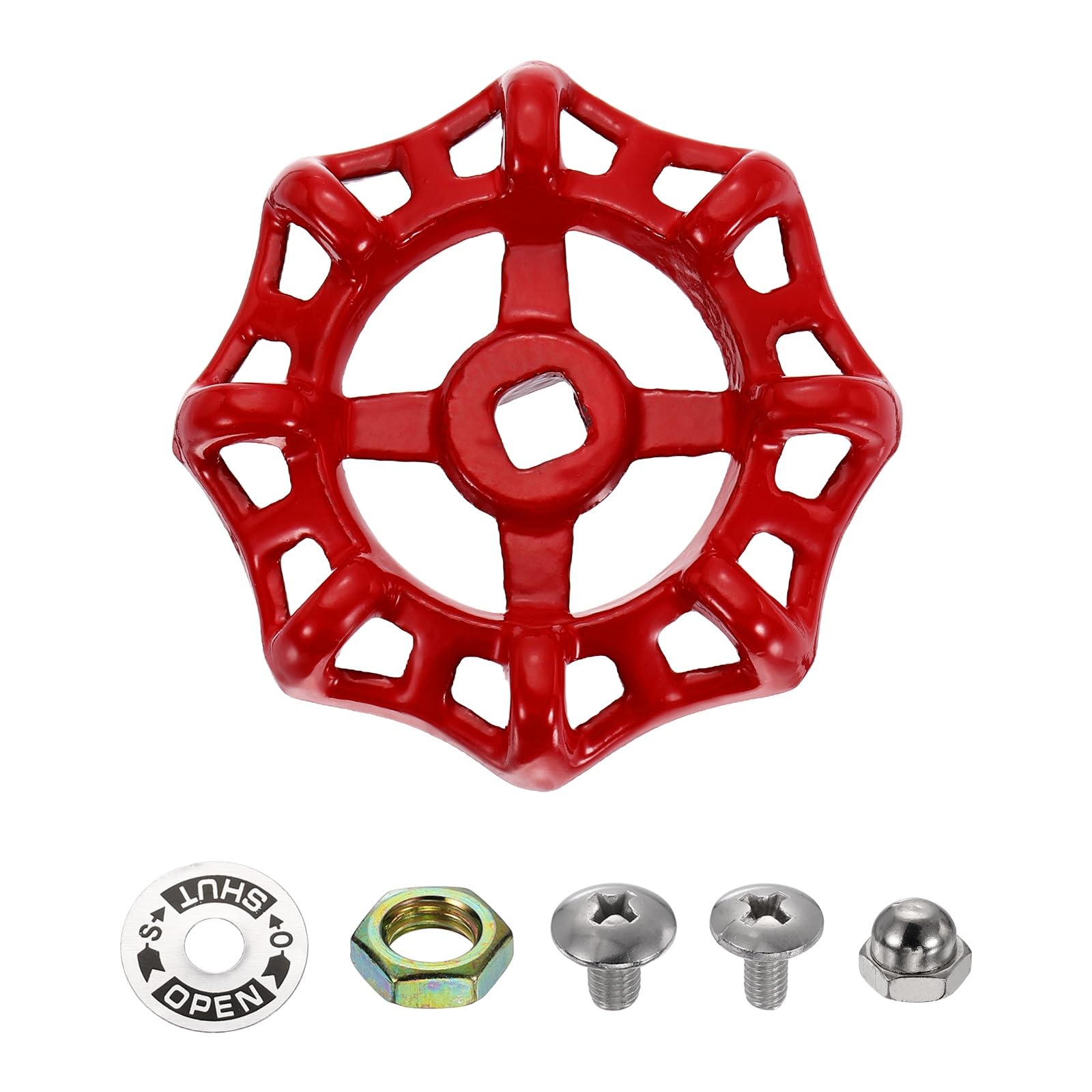 sourcing map Outdoor Faucet Water Spigot Handle, 9 x 9mm Round Wheel Square Stem Hole Cast Iron Hose Bib Outside Faucet Valve Handles Replacement for Garden Courtyard Bathroom, Red