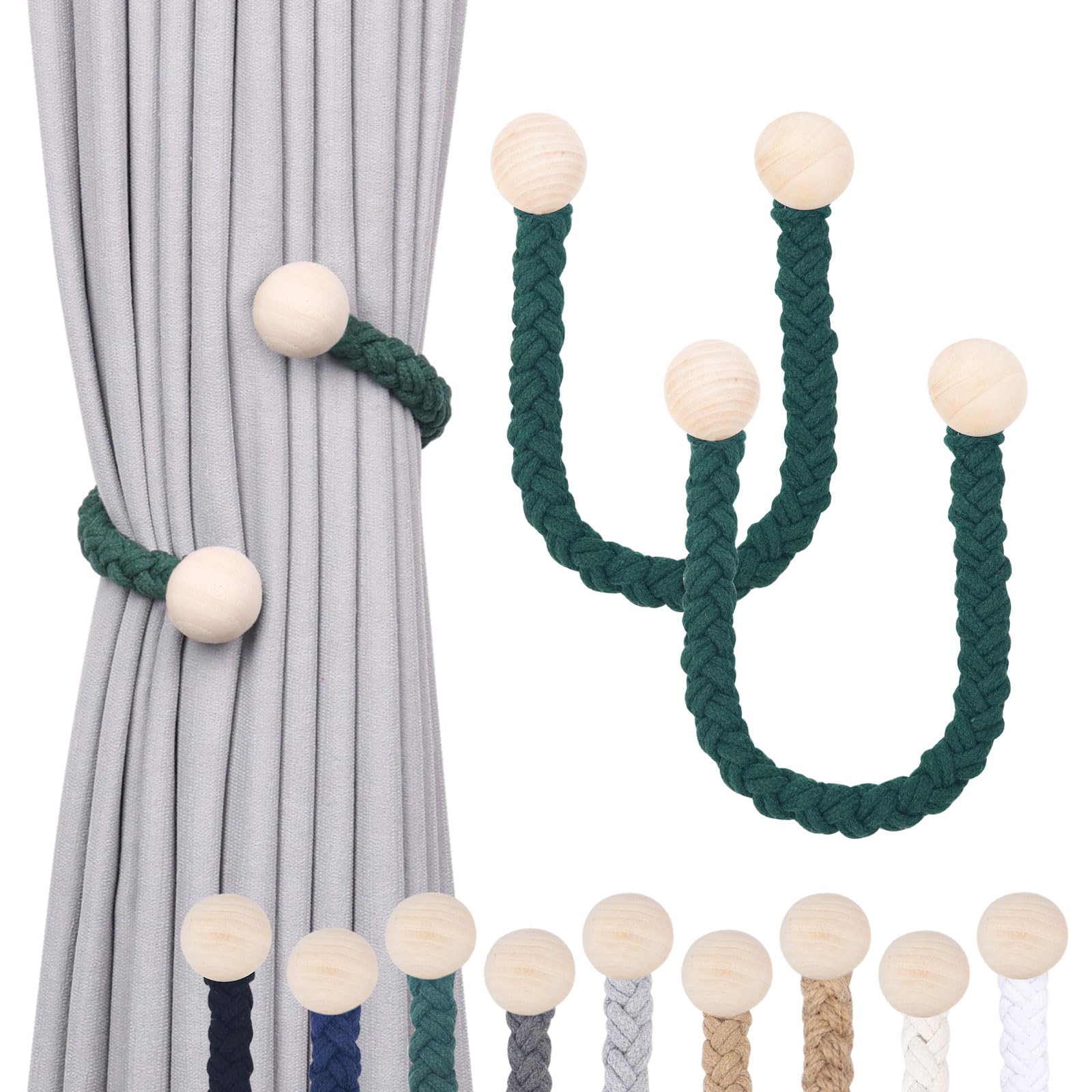 Pretty Jolly Wooden‑Ball Curtain Tiebacks, Soft Hand‑Woven Rope — image 1