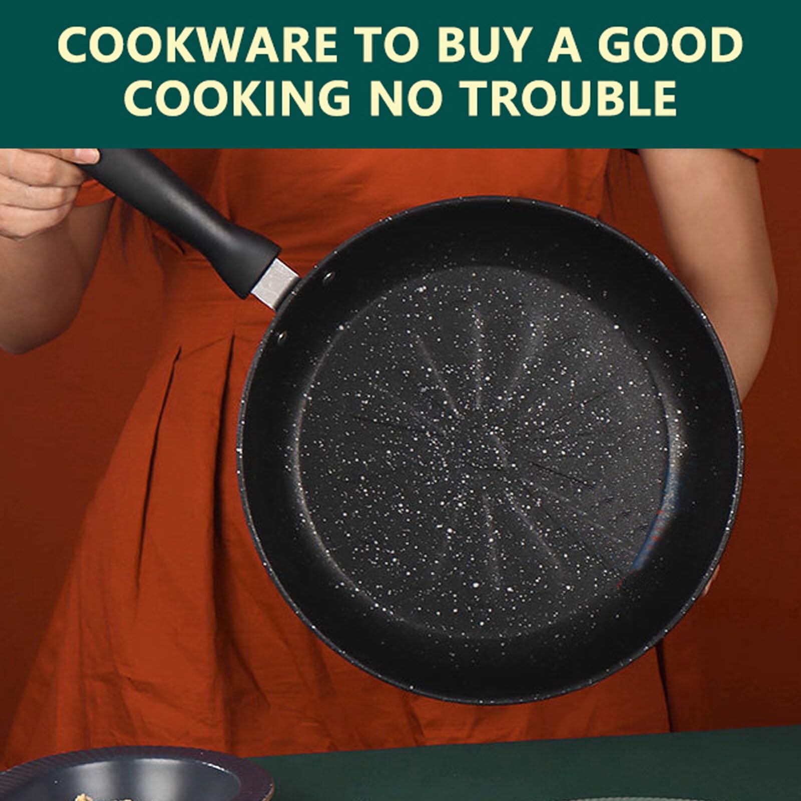 Ruspela Non Stick Mini Pan with Lid for One Egg Small Frying Pan 12cm Deep Frying Pan Skillet Maifan Stone Coating Cookware Omelette Kitchen Cooker Black - Image 2