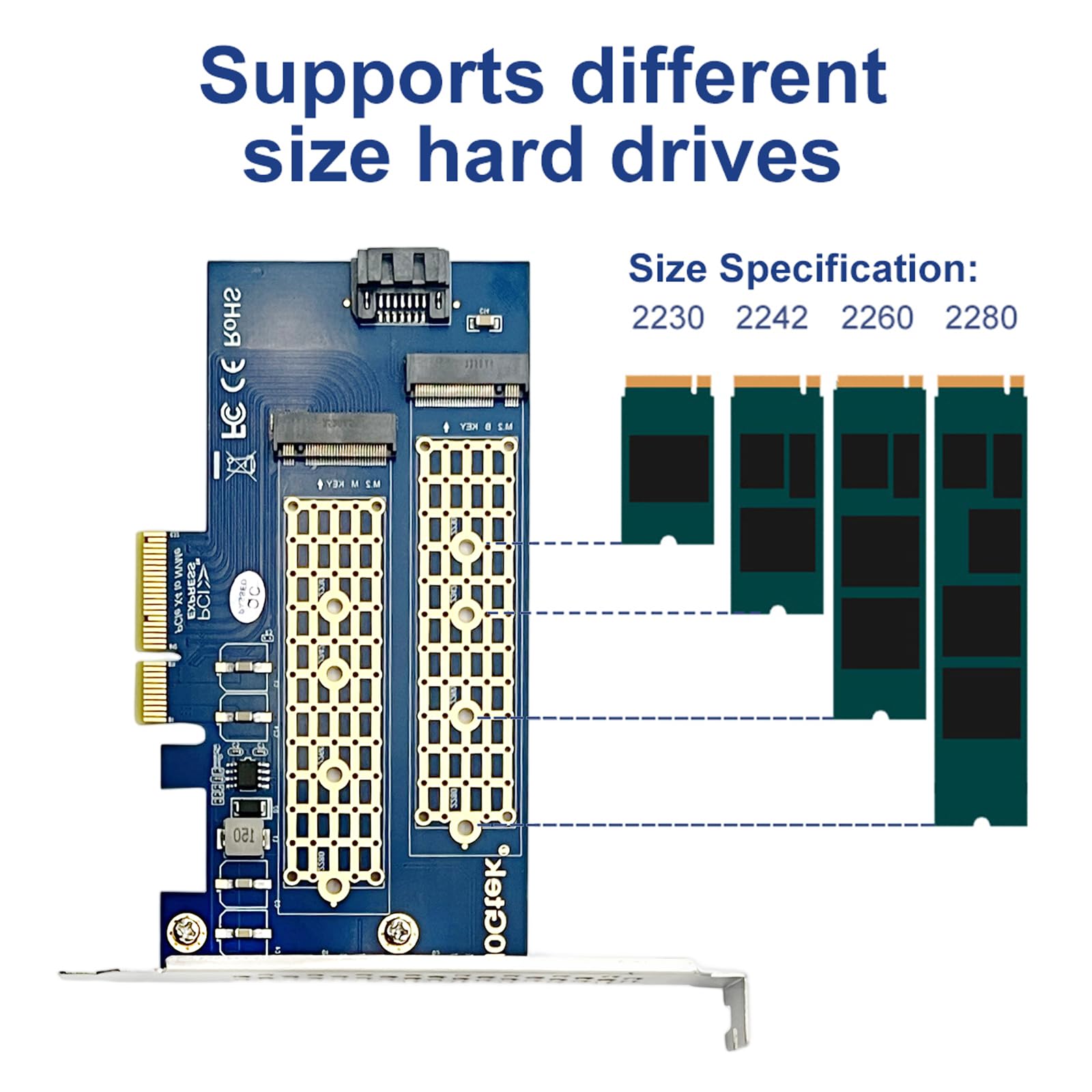 Adattatore PCIe M.2 doppio per SSD SATA o PCIe NVMe, SSD M.2 NVMe (chiave M) e SATA (chiave B) 2230/2242/2260/2280 a scheda di espansione controller host PCIe 3.0 X4