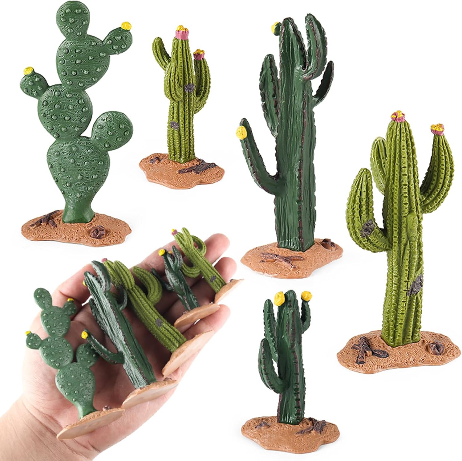 EOIVSH Desert Animal Figurines Set with Model Cactus – Artificial Greenery Plant Fake Cacti – Desert Diorama Project – Great for Sand Table Landscape Scene Accessories Decoration