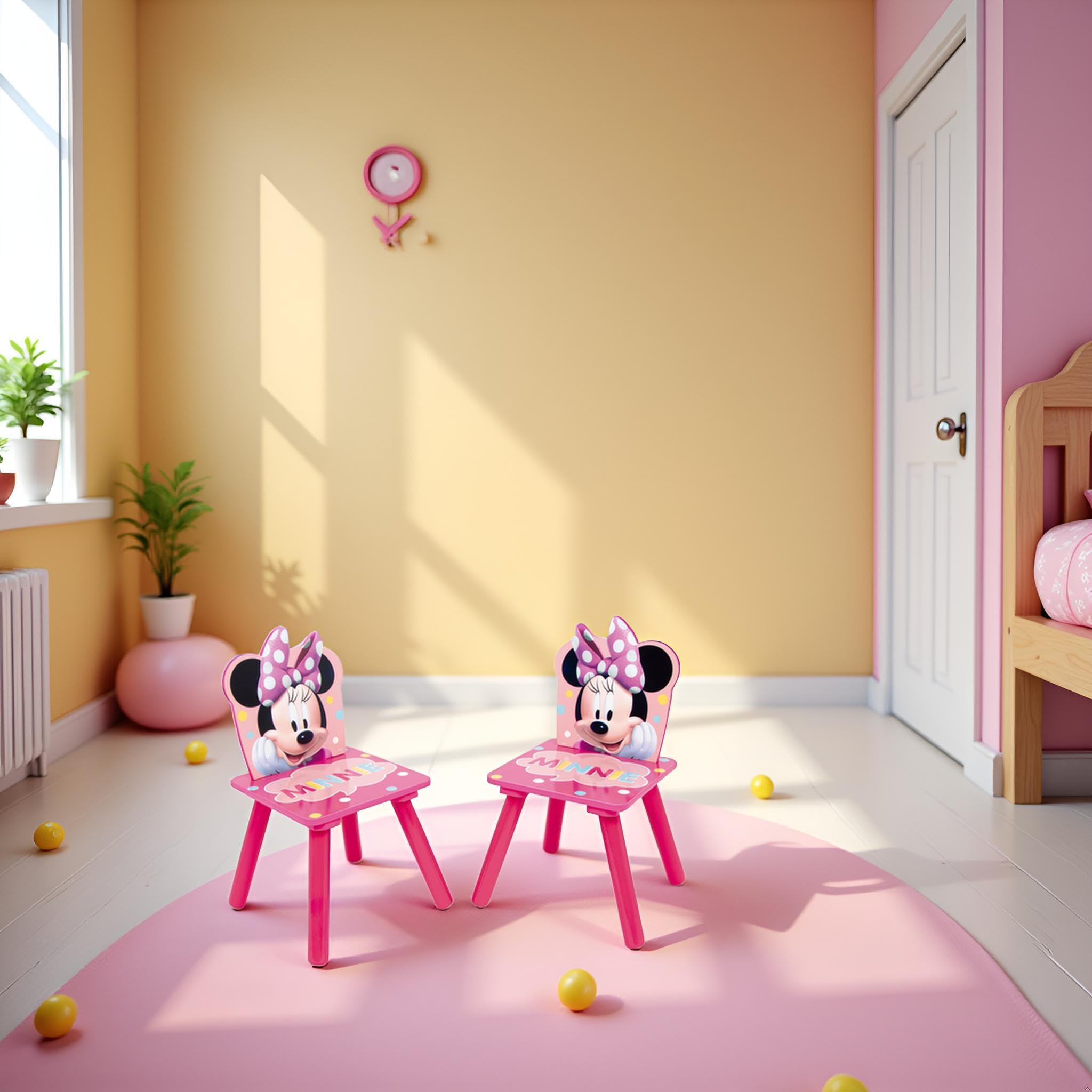 ARDITEX - Ensemble Table et 2 Chaises en Bois pour Enfants Licence Officielle Minnie Mouse - Table 50x50x44 cm/Chaise 26,5x26,5x50 cm - Rose - Idéal pour Jouer, Dessiner et activités manuelles