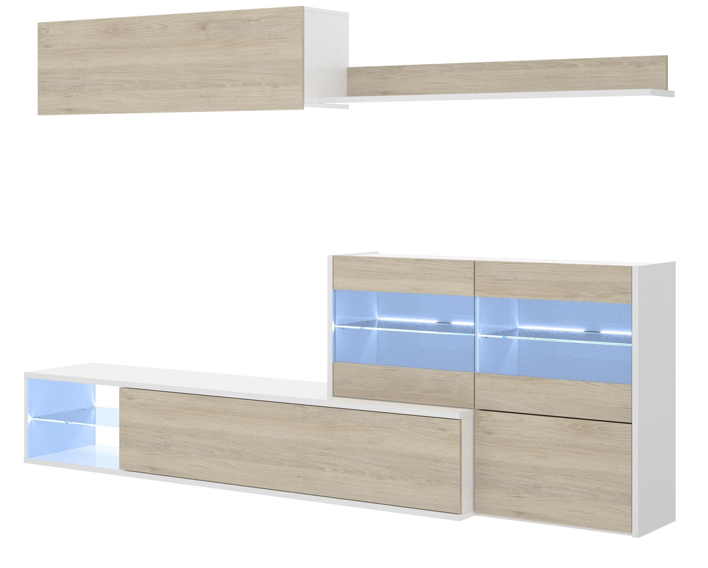 Parete attrezzata porta Tv 260 cm Grace Bianco lucido e Rovere Naturale - Bianco e Naturale