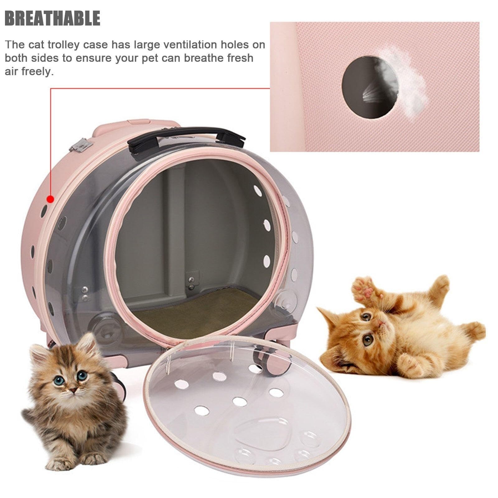 3 en 1 Transportín para Gatos con Ruedas, Maleta Mascota PC Transparente, Mochila Portátil para Perros Pequeños, Caja Aérea con Ventilación y Asa Telescópica