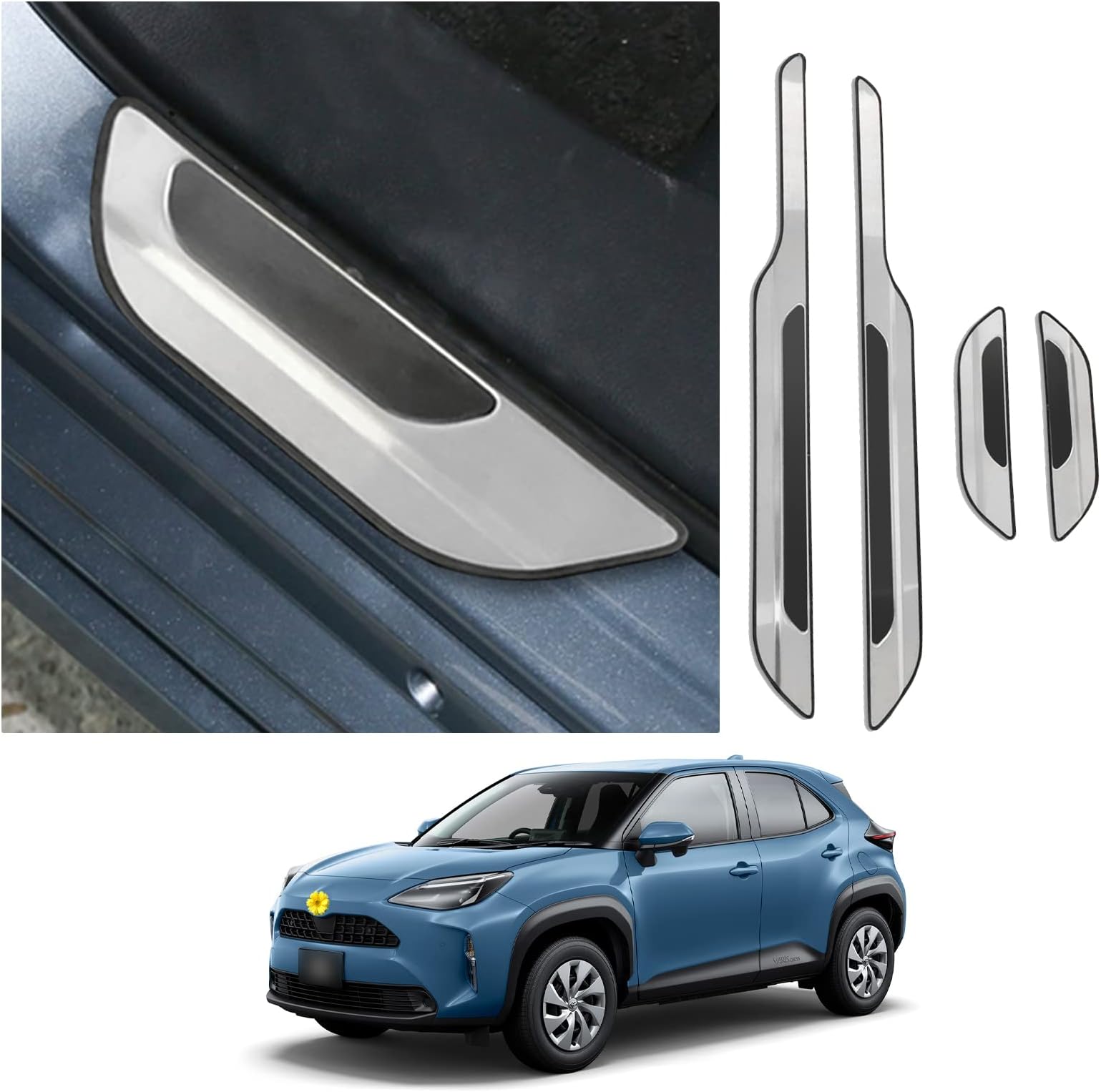 CDEFG Door Sill Cover Compatible with Toyota Yaris/Yaris Cross 2021-2023 2024 2025 Door Sill Cover Interior Door Sill Protector Stainless Steel Car GR Sport Accessories Pack of 4