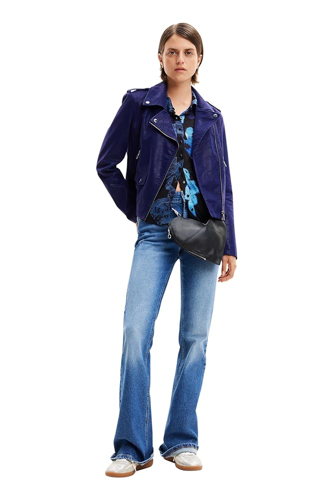 [Deaigual] ネイビーのジャケット Amazon.com: Desigual Women's Textured Biker Jacket