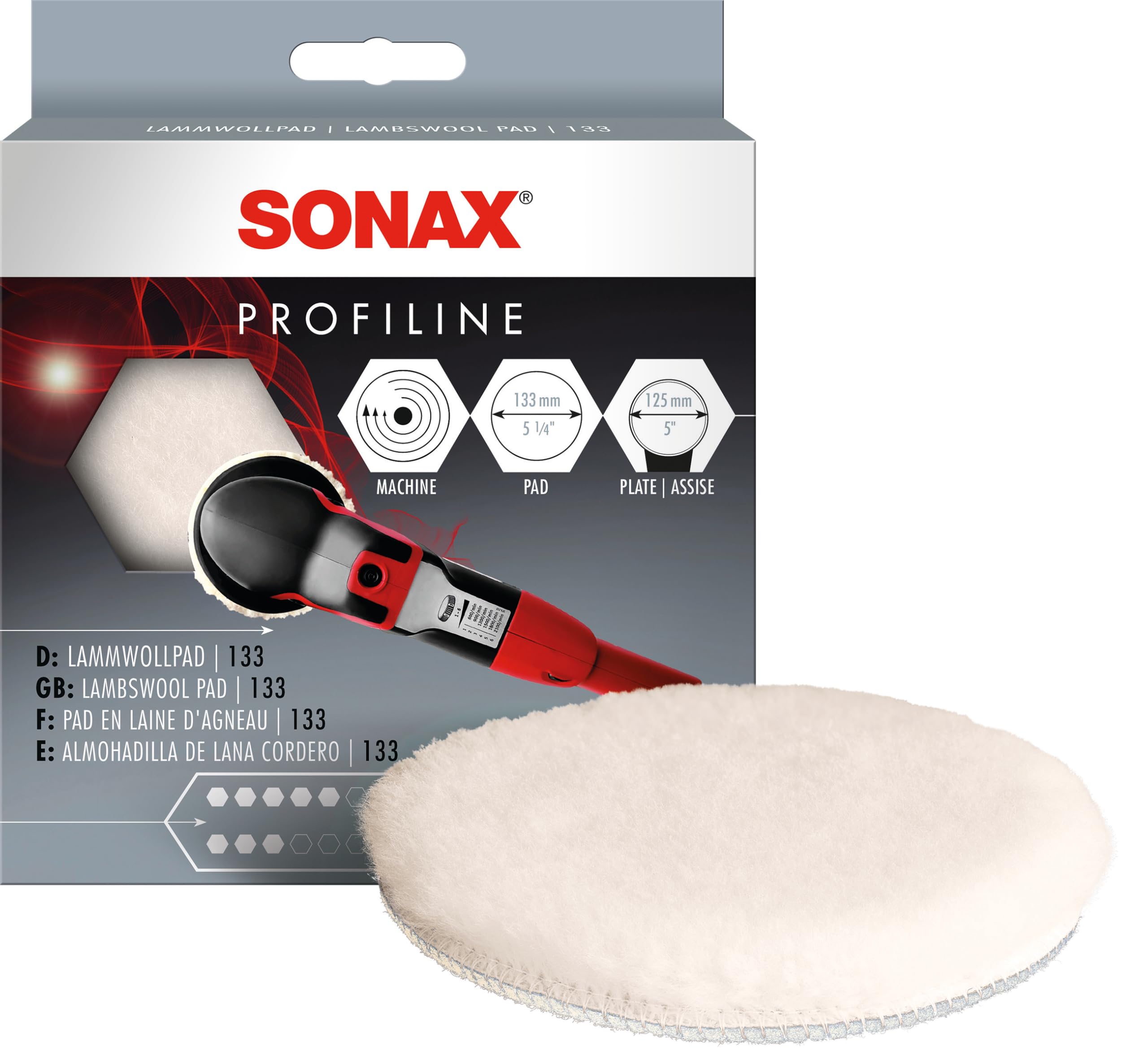 SONAX Pad en laine 133 (1 pièce) pad de polissage pour vernis avec polisseuse rotative