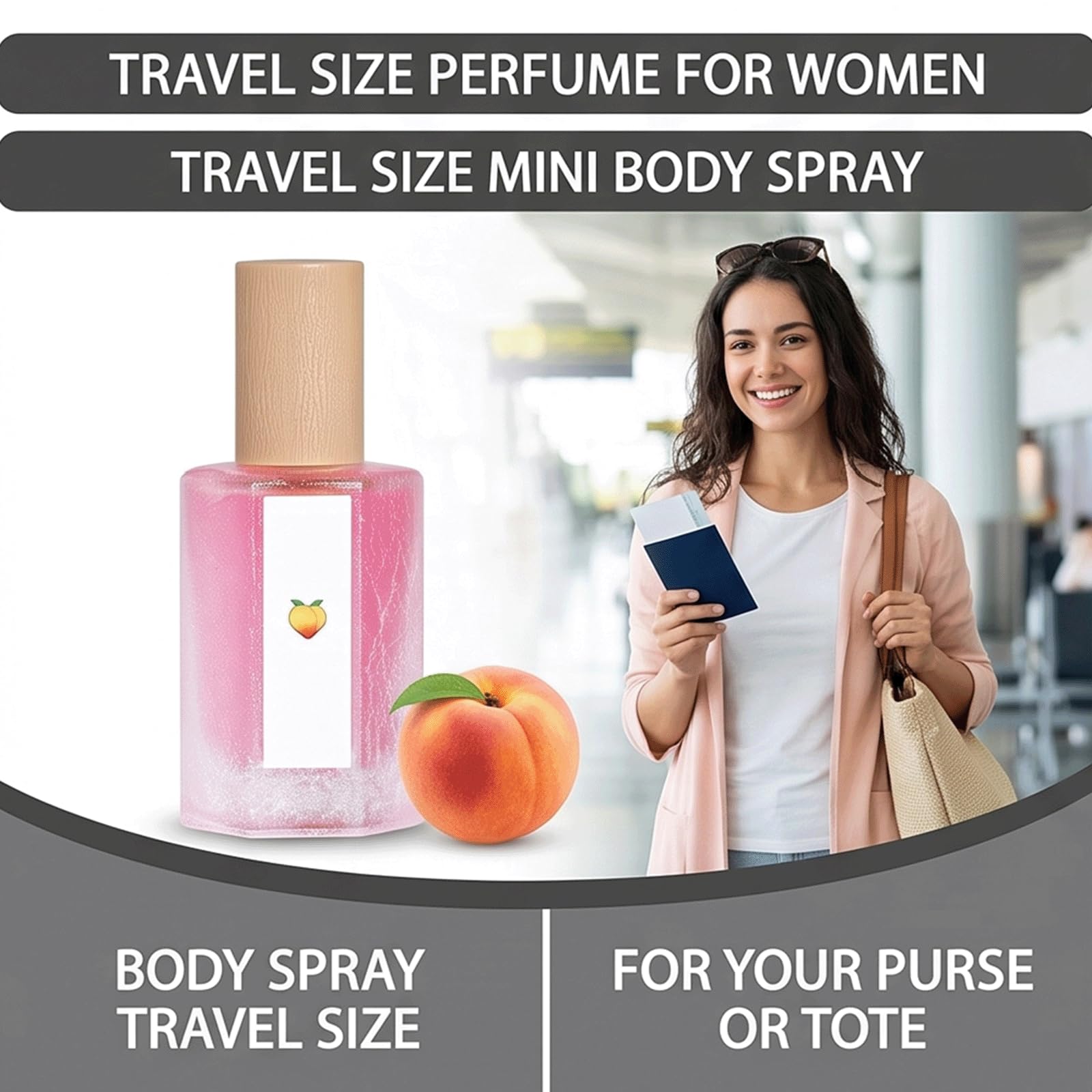 Travel Size Mini Long Lasting Fruity Peach Parfüm, Hair & Body Peach Scented Fragrance Spray für Frauen, Long Lasting Sensitive Skin Summer Mist, Fruity Parfüms, All Skin Types Body Spray (5 stücke)