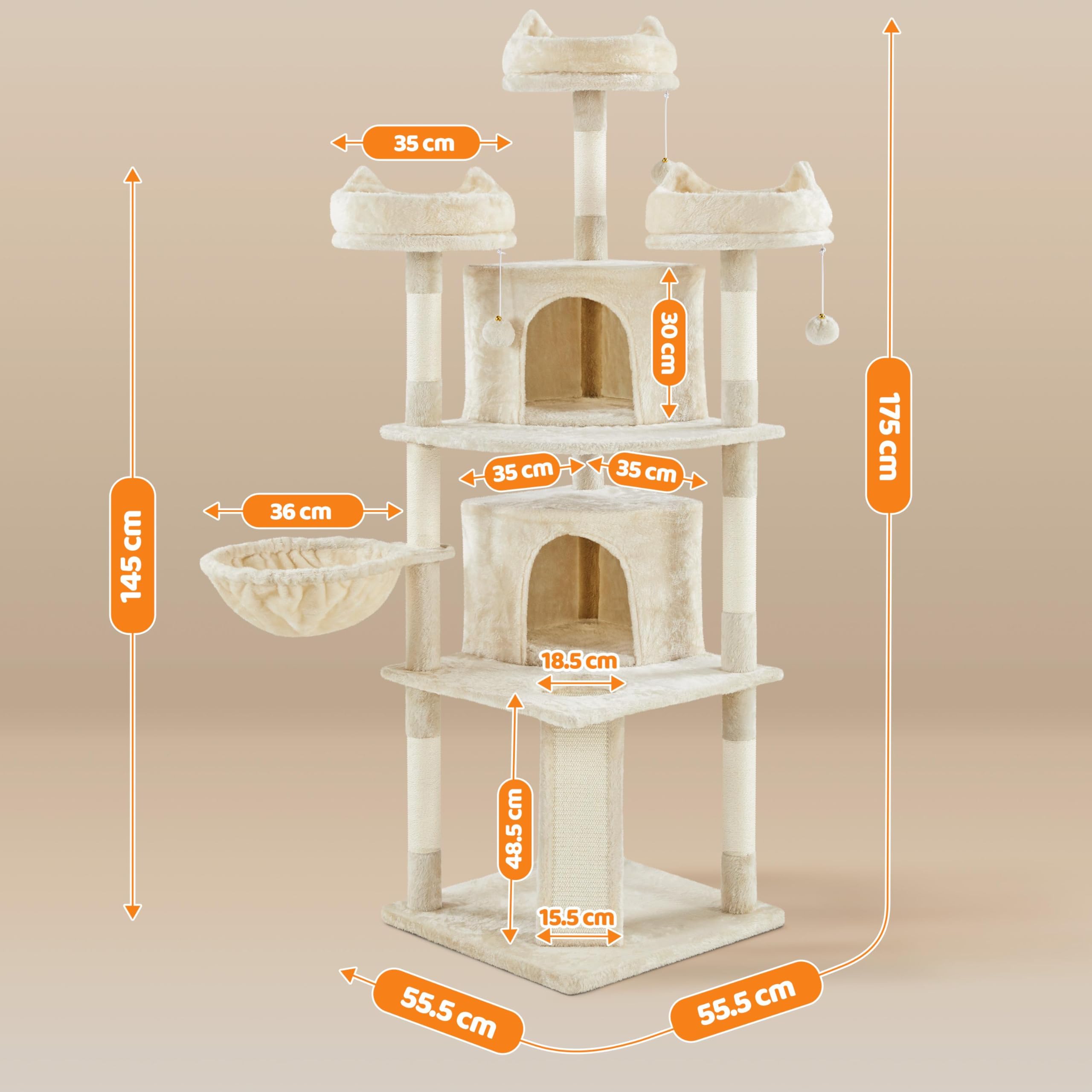 Yaheetech Kattenkrabpaal kattenboom met mand en hol klimboom kattenparadijs lichtgrijs