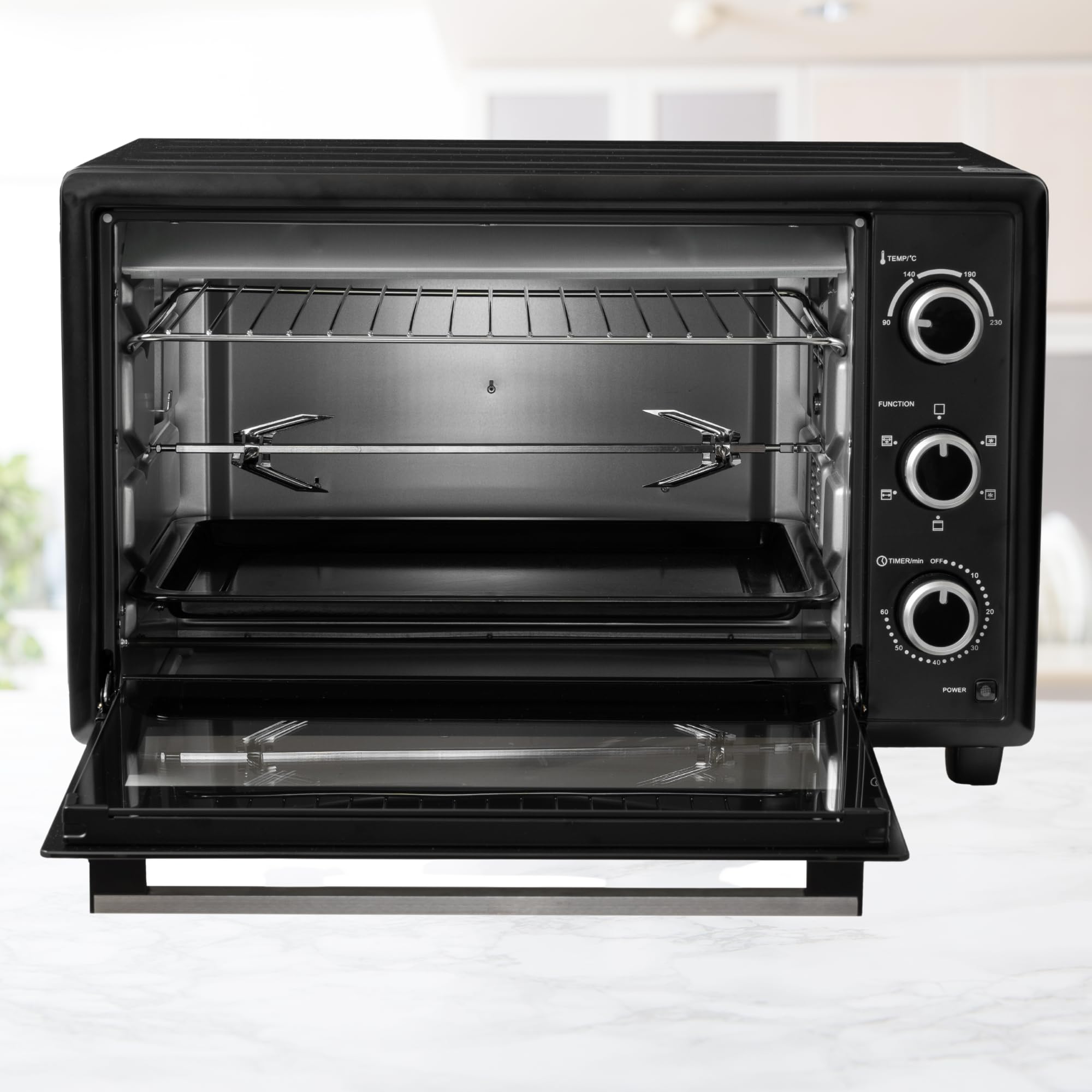 ICQN Mini Four Electrique 50L, Chaleur tournante, 40°- 230°C, 1400 W