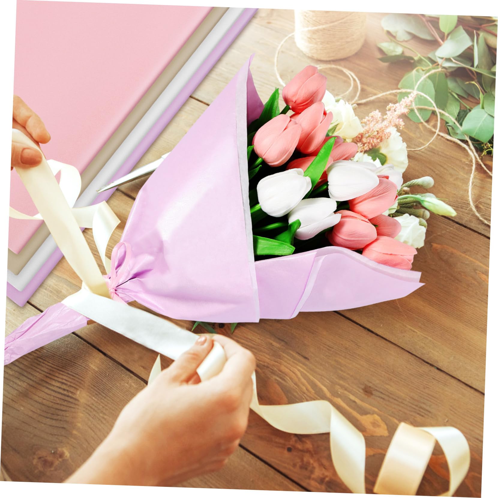 HAPINARY 80 Arkuszy Arkuszy Papieru Pakowego Do Prezentów Gruby Trwały Papier Do Pakowania Toreb i Rękodzieła Biały Róż Sakura Khaki Fioletowy Dzwonek Papier i Bukietów