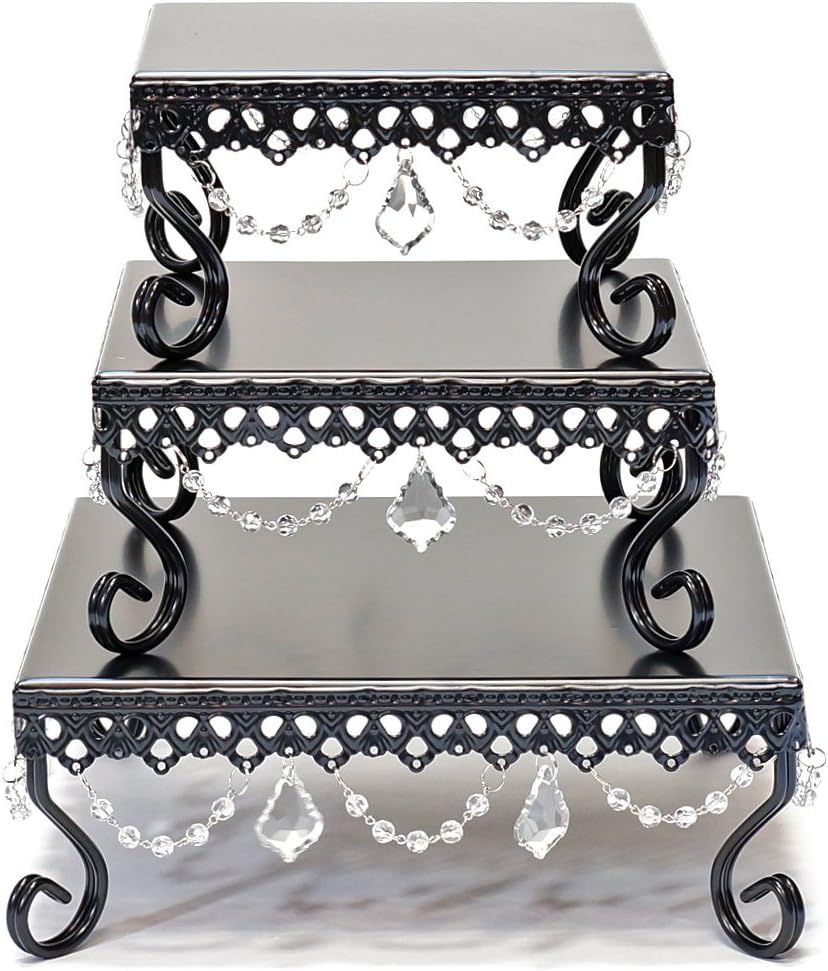 Opulent Treasures Square Cake Stands (Set of 3) (Black)