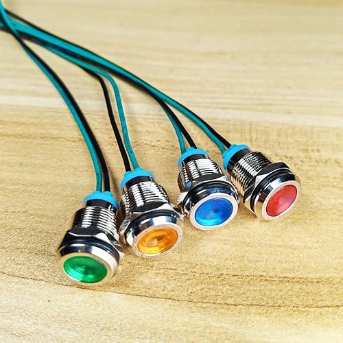 Miniatura 2 de 4pcs 0.472 in 3V-4.5V-5V-6V-7.5V-9VDC Luz indicadora de metal impermeable lámpara de señal piloto tablero direccional coche camión barco con cable