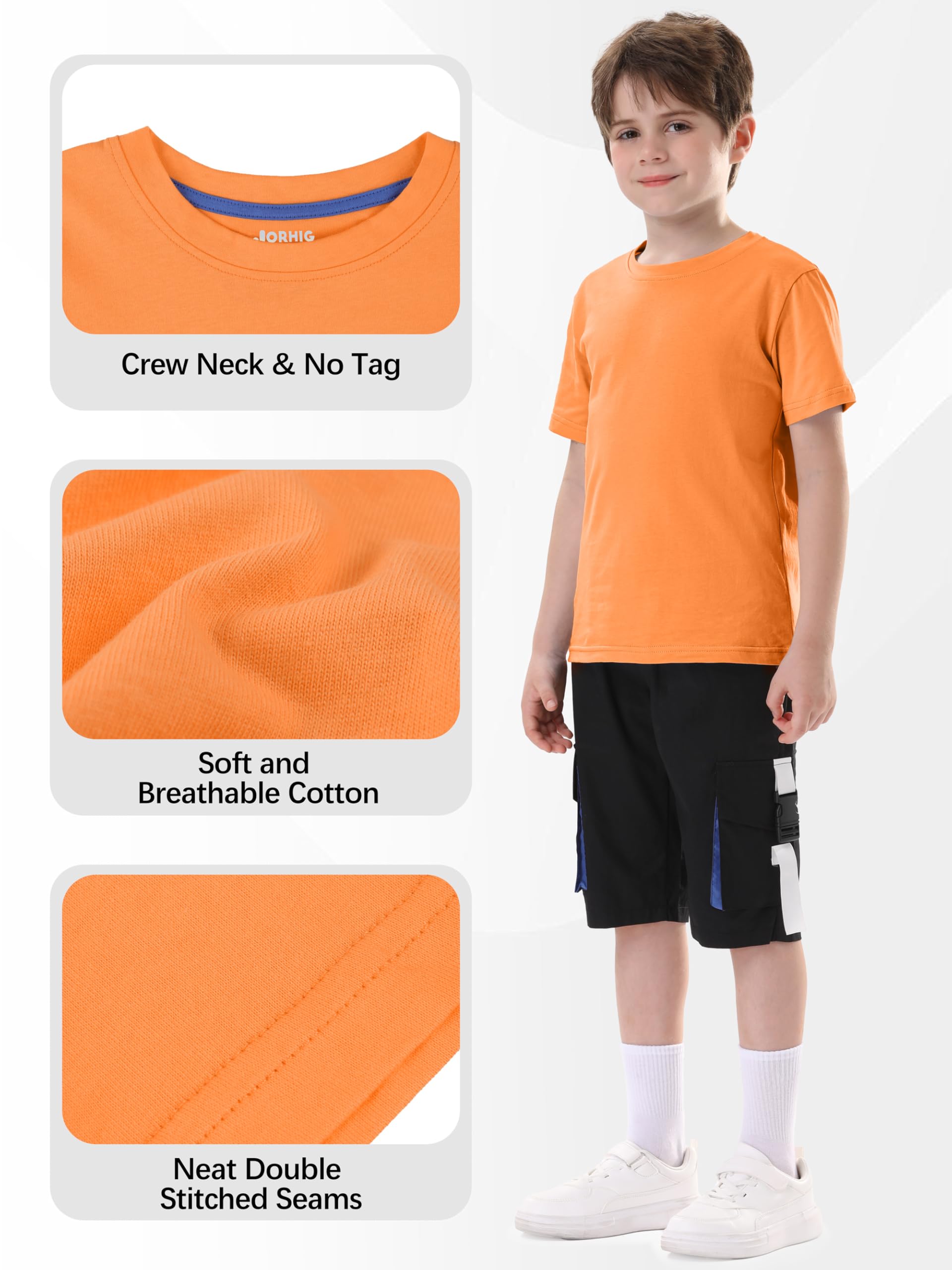 JORHIG 5 Pack Boys Shirts Cotton Short Sleeve T-Shirts for Boys Kids Toddler Tees Clothes Summer Tops — view 5
