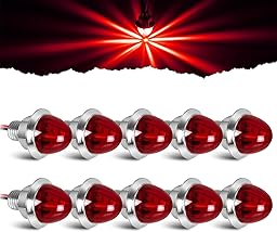 10PCS Mini Watermelon Lights, 3/4 Inch Strobe & Constant Dual Function Red LED Watermelon Lights, IP65 Waterproof Side Clearance Tail Griller Flash Lights Turn Signal for 12V Semi Trailers Trucks RV