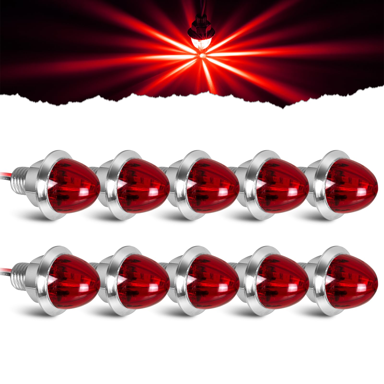 10PCS Mini Watermelon Lights, 3/4 Inch Strobe & Constant Dual Function Red LED Watermelon Lights, IP65 Waterproof Side Clearance Tail Griller Flash Lights Turn Signal for 12V Semi Trailers Trucks RV