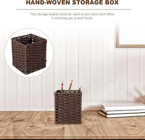 Miniatura 5 de Cabilock Cesta de mimbre resistente para escritorio, contenedor elegante para mesa de té, organizador de artículos diversos