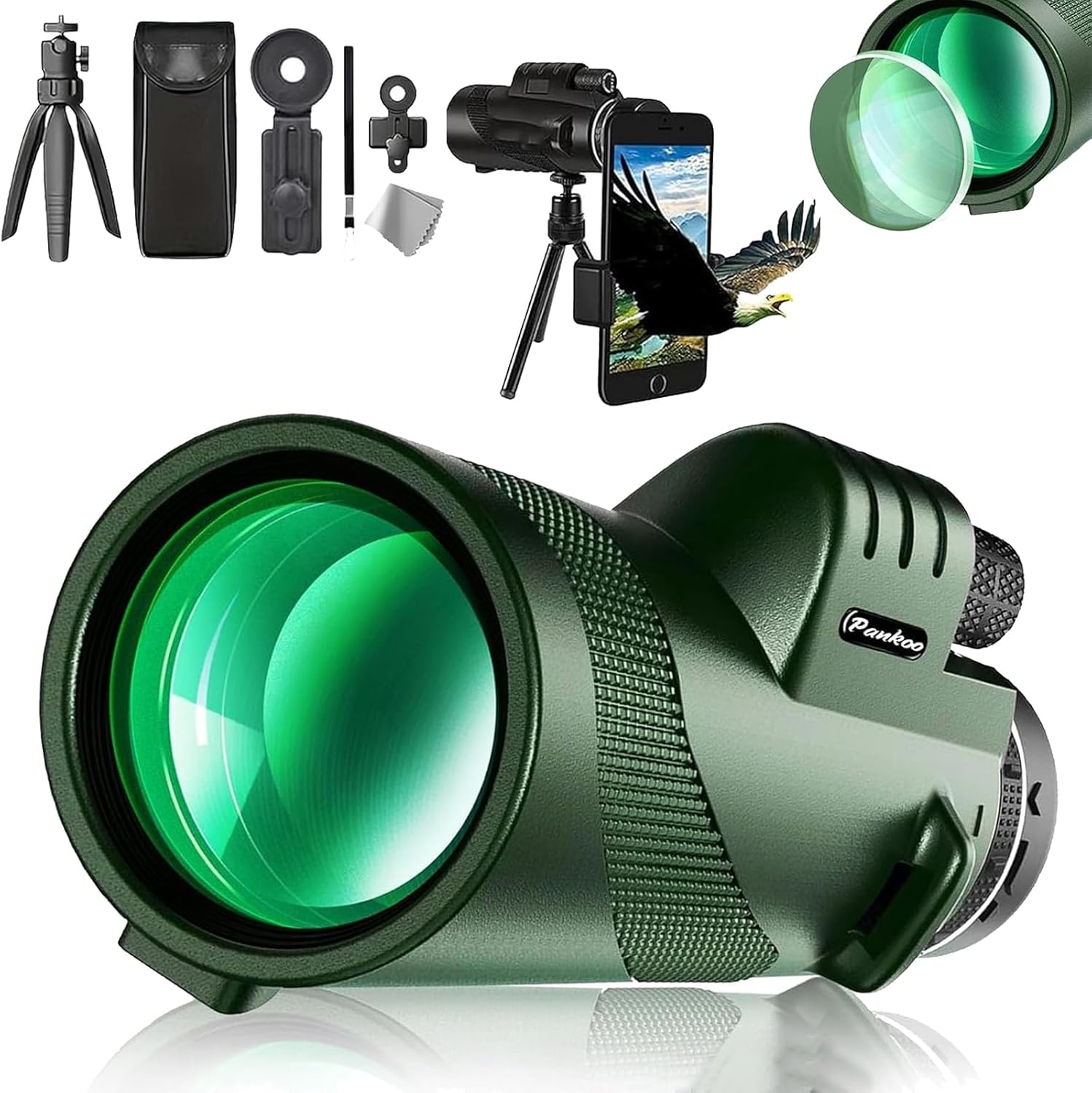 Stscope360 Monocular, Stethoscope 360 Monocular Military Grade Magnification, with Adapter & Tripod, Bak4 Prism, Clear Low Light Vision for Bird Watching, Camping, Travel (Green, 80x100)