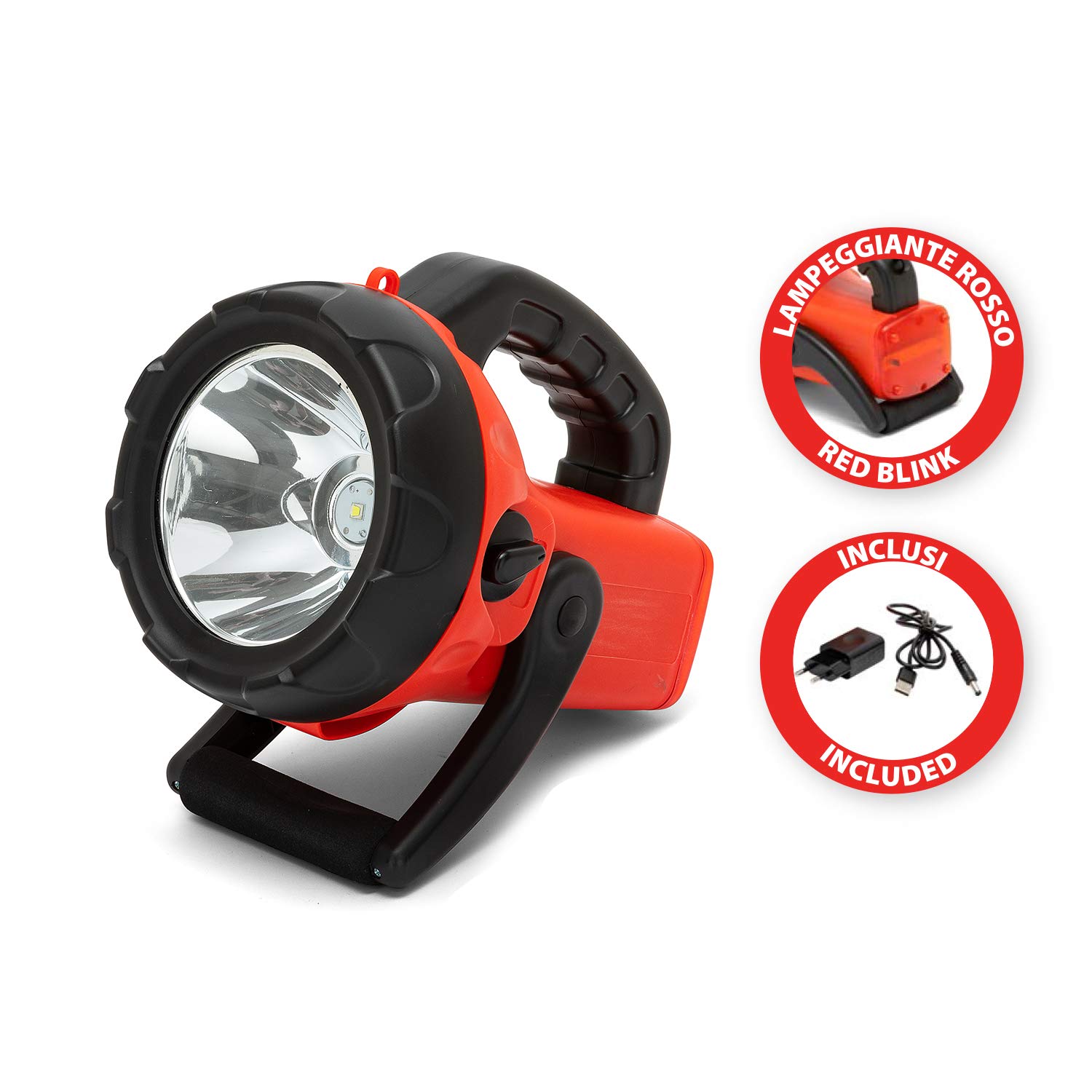 CHURCHILL: Faro LED ricaricabile 10W con lampeggiante rosso