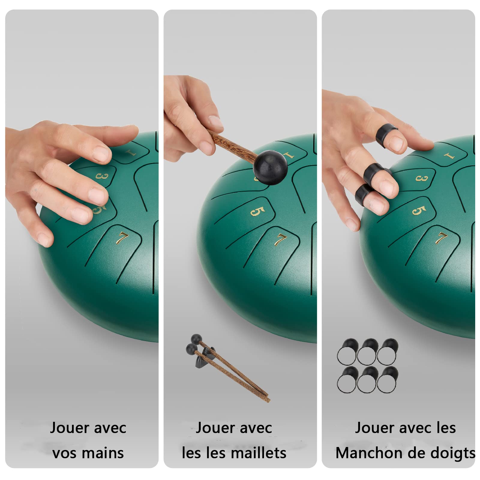 Tongue Drum Relaxant 10 pouces 11 tons- Instrument de Musique Intuitif pour Méditation Zen,Yoga et Éveil Musical - Tambour en Acier pour Enfant et Adulte avec Sac et Accessoires