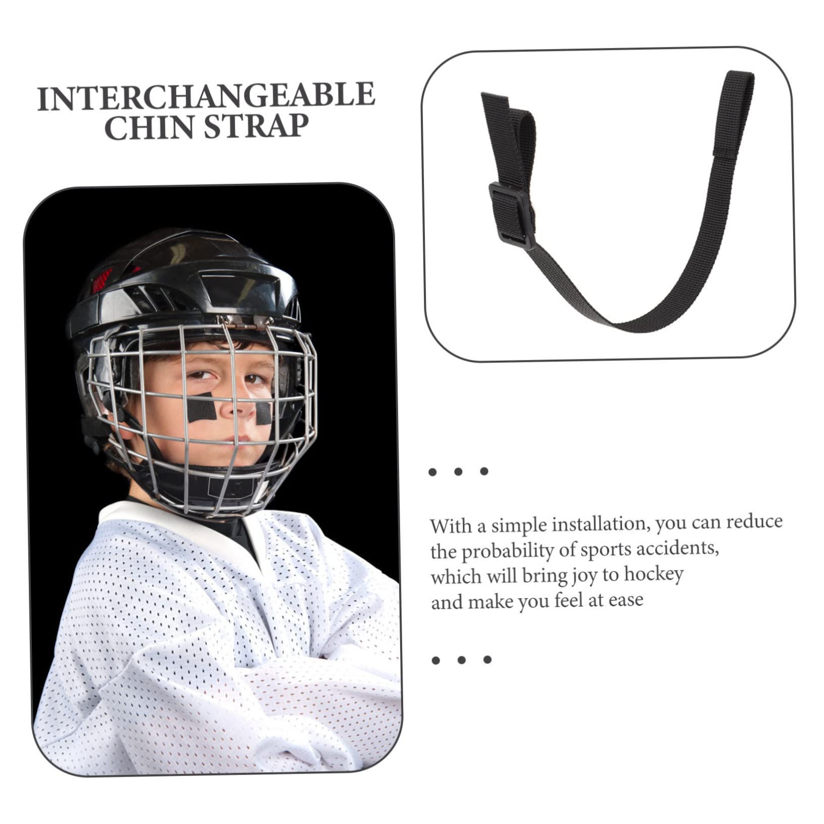 Casco de Hockey de sujeción Barbilla de Hockey mentón Chin Strap Correa de Barbilla Accesorio de Hockey mentonera Elastica para Casco Deportivo poliéster Black