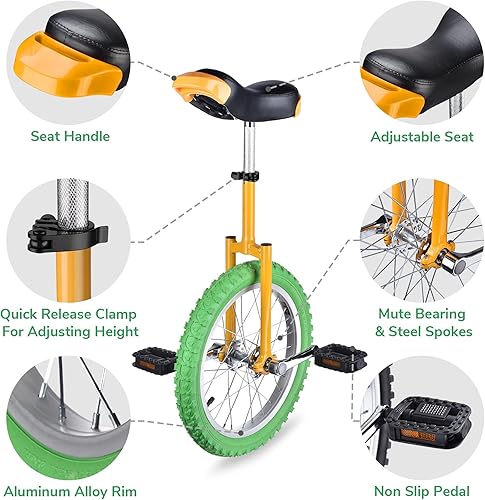 Miniatura 89 de AW Rueda de 16/18/20/24 pulgadas, asiento ajustable para exteriores, para adultos, niños, deportes al aire libre, ejercicio de fitness, para elegir