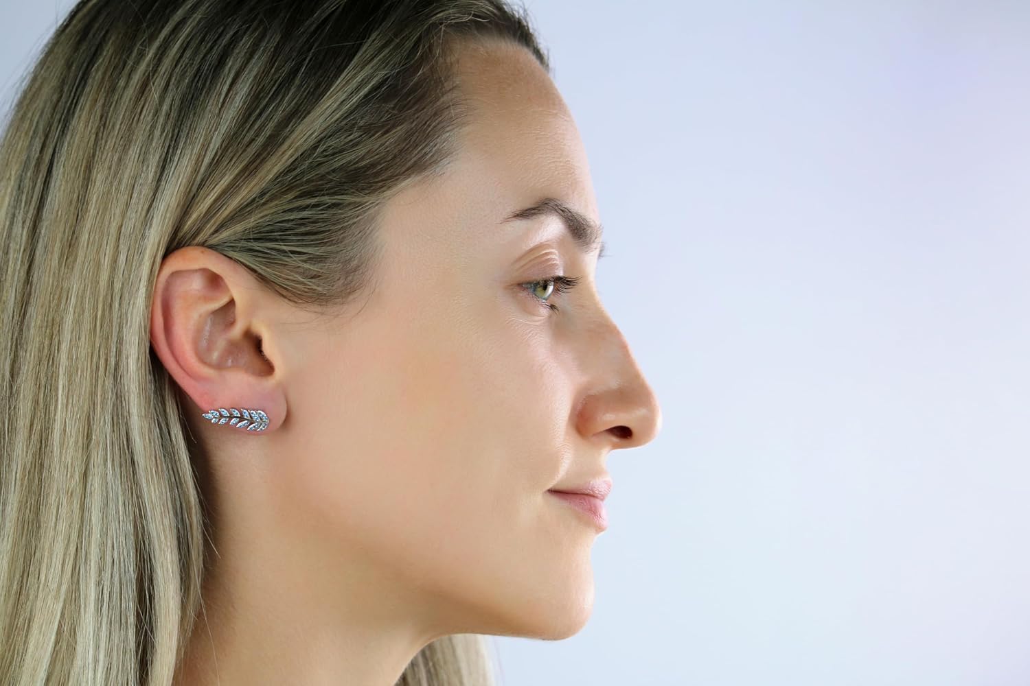 Leaf-Shaped Blue Topaz Climber Earrings in 925 sterling silver earrings by Tela Jewelry | 1-Inch Ear Crawler | Natural Gemstone for Clarity and Good Fortune | Pearl Drop Earrings