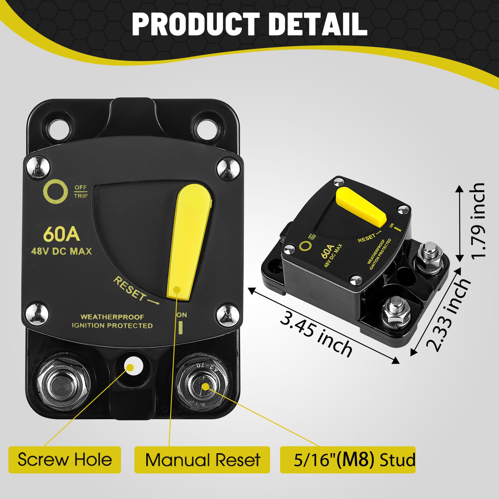 Disjoncteur Manuel 60A 12V-48V DC - Protection Pour Voiture, Bateau, Camping-car Et Solaire