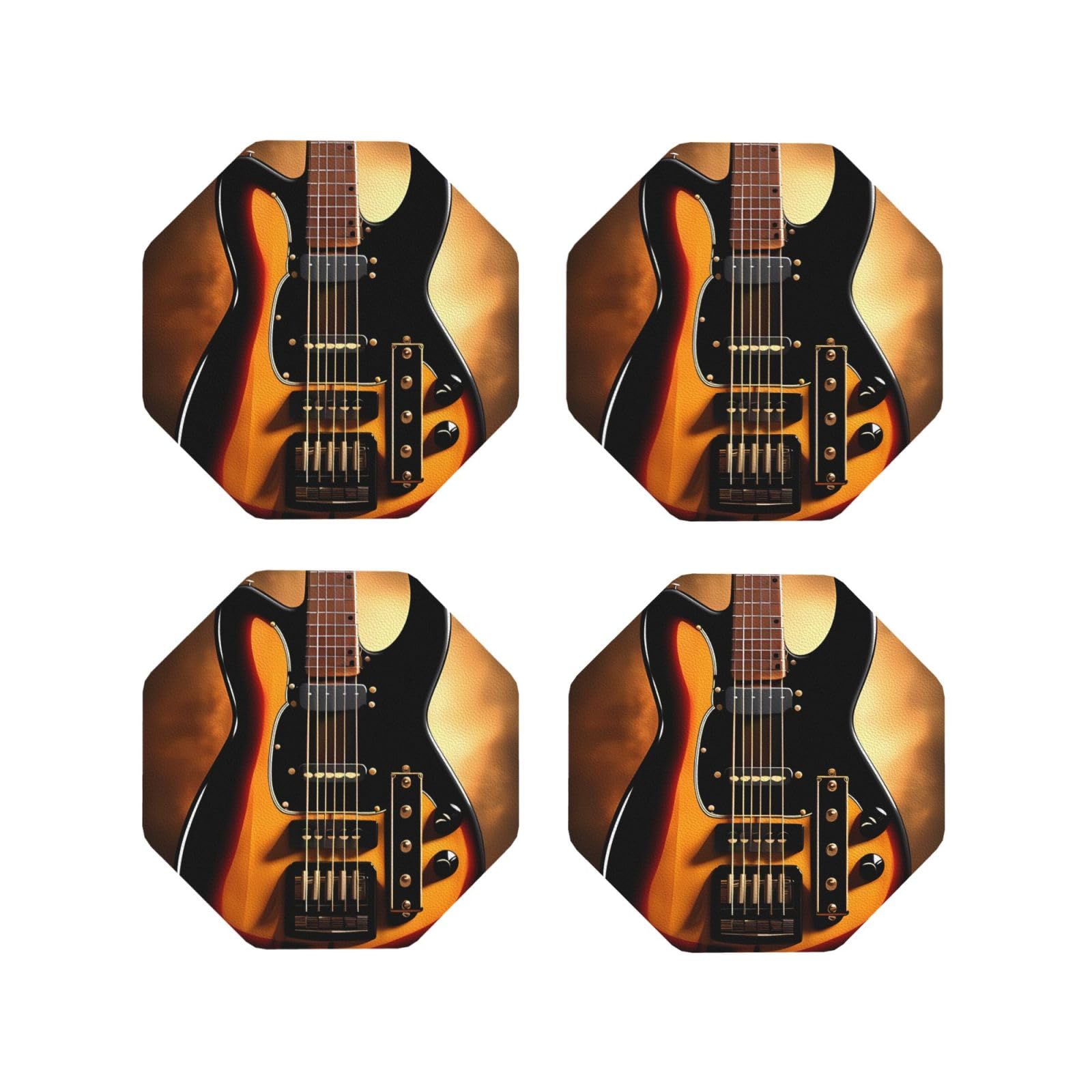 4Pcs PU Leather Coaster for Drinks, Instrumental Guitar Cup Coastersr 4" Cup Mat Pad, Aesthetic Drink Coasters for Coffee Table, Octagon Coaster for Tabletop Protection