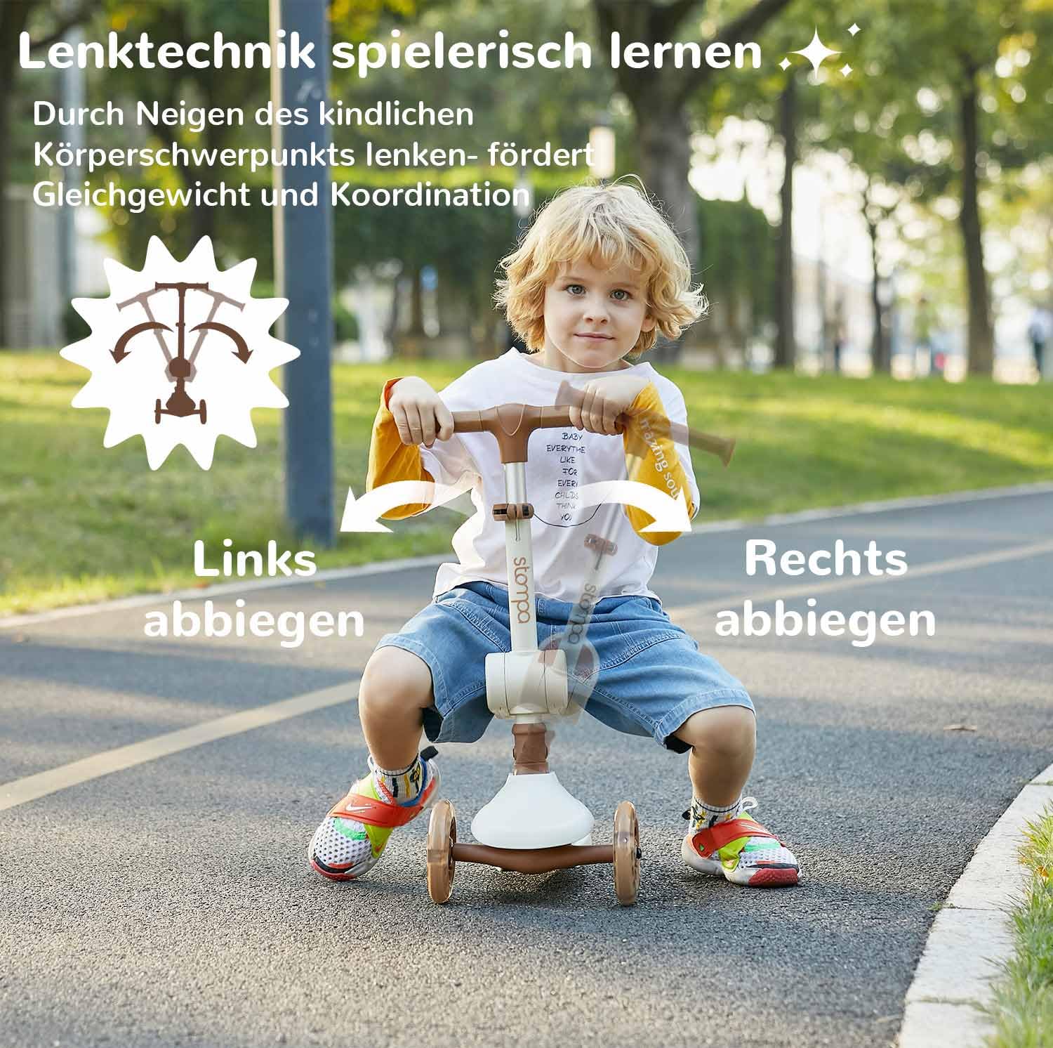 Stompa Roller Kinder 2 Jahre Scooter 2 in 1 Kinderroller ab 2 Jahre bis zu 50 kg mit Klappbar Sitz &LED Räder, Höhenverstellbarer, Faltbar Tretroller Dreirad Roller für Kleinkinder Jungen Mädchen