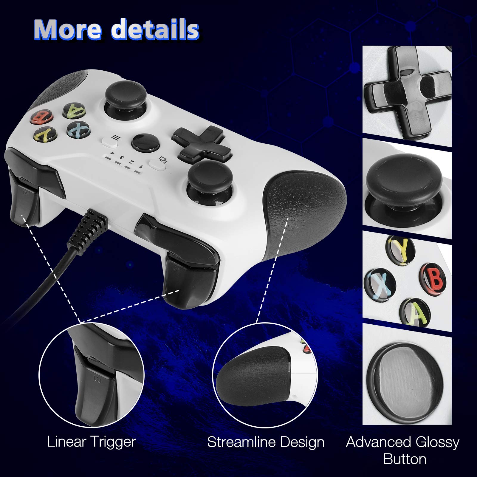 Controller cablato per Xbox One, controller di gioco cablato con controllo modalità, doppia vibrazione e design innovativo per Xbox One/X/S/PC con Windows 7/8/10