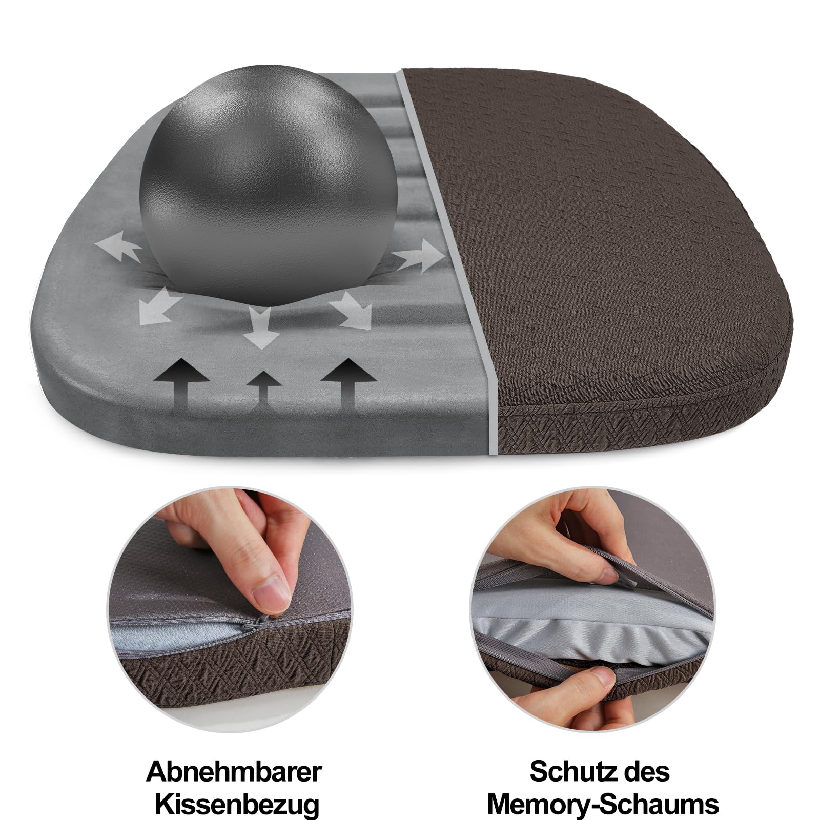 BUYUE Luxus Memory Foam Stuhl Kissen 4 Pack, Jacquard 40cm U-Form komfortable Esszimmerstuhl Pad, abnehmbare rutschfeste Küche Stuhl Sitzkissen, (4 Stück, braun)