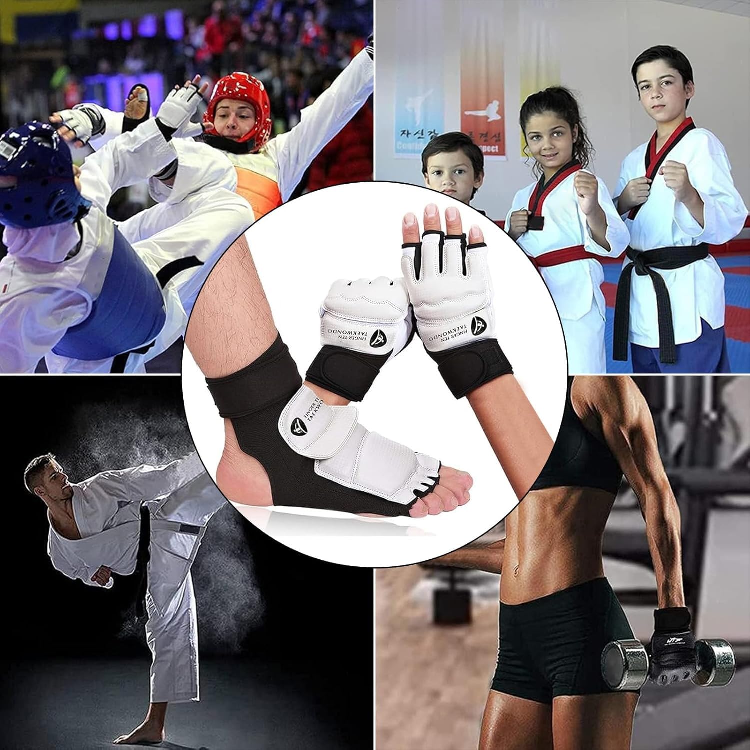 FINGER TEN Ensemble de gants de boxe Taekwondo pour hommes, femmes, enfants, équipement de boxe de Taekwondo, pour arts martiaux, kickboxing, karaté, boxe