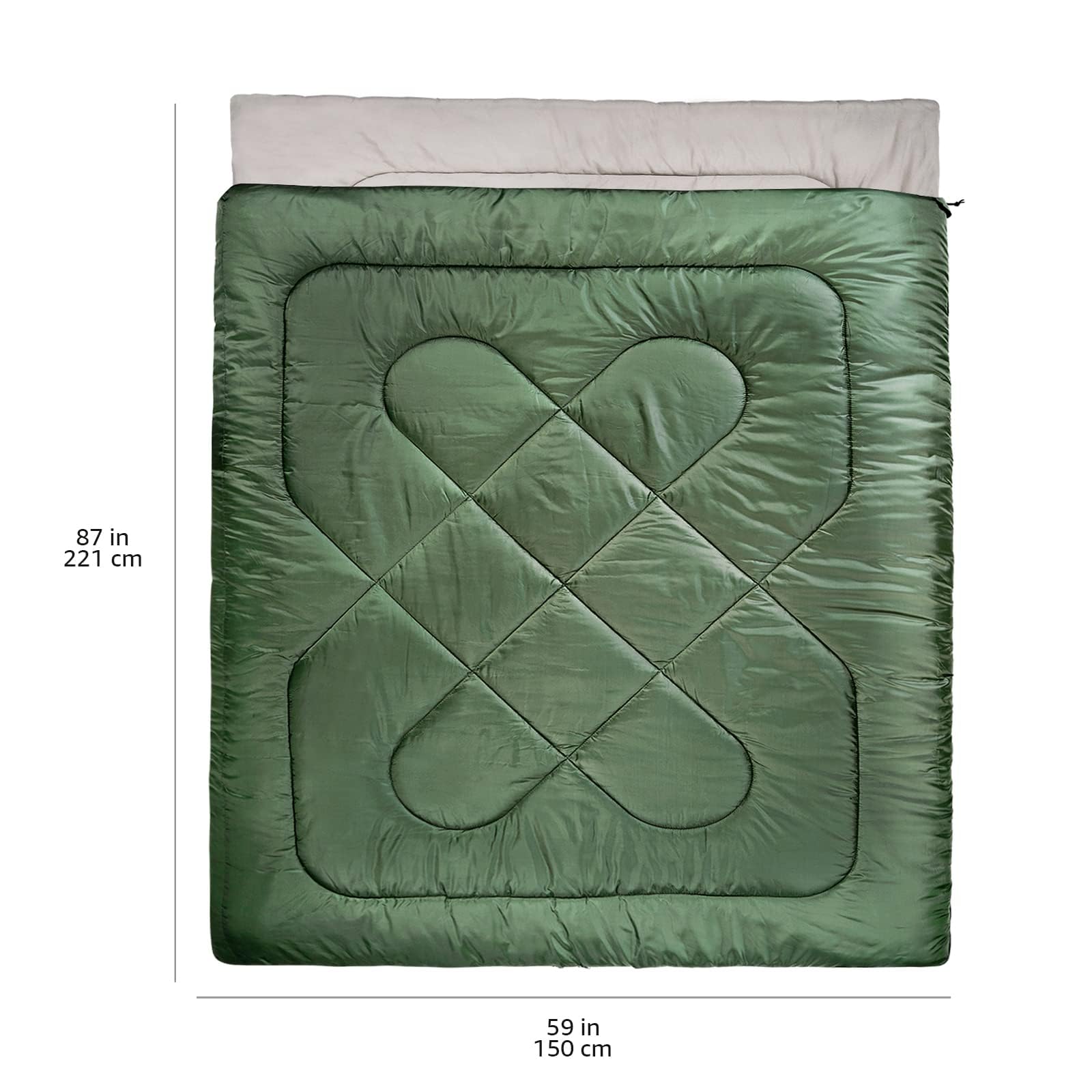 Amazon Basics Rechteckig Schlafsack für kaltes Wetter, zum Camping und Wandern, Queensize-Größe für Zwei Personen, Double, olivgrün