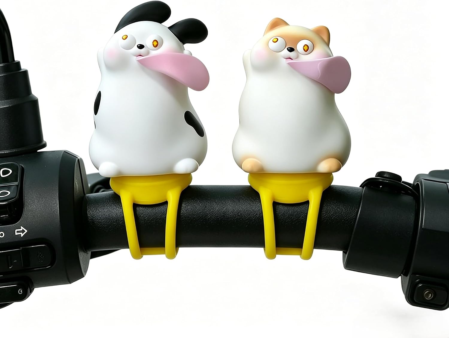 2Pcs Funny Stretchy Tongue Cat & Dog Bike Decor, Cute Cartoon Strap-On Bicycle Handlebar Ornament, Scooter Accessories, Trendy Riding Decoration, Stress Relief Gift for Riders