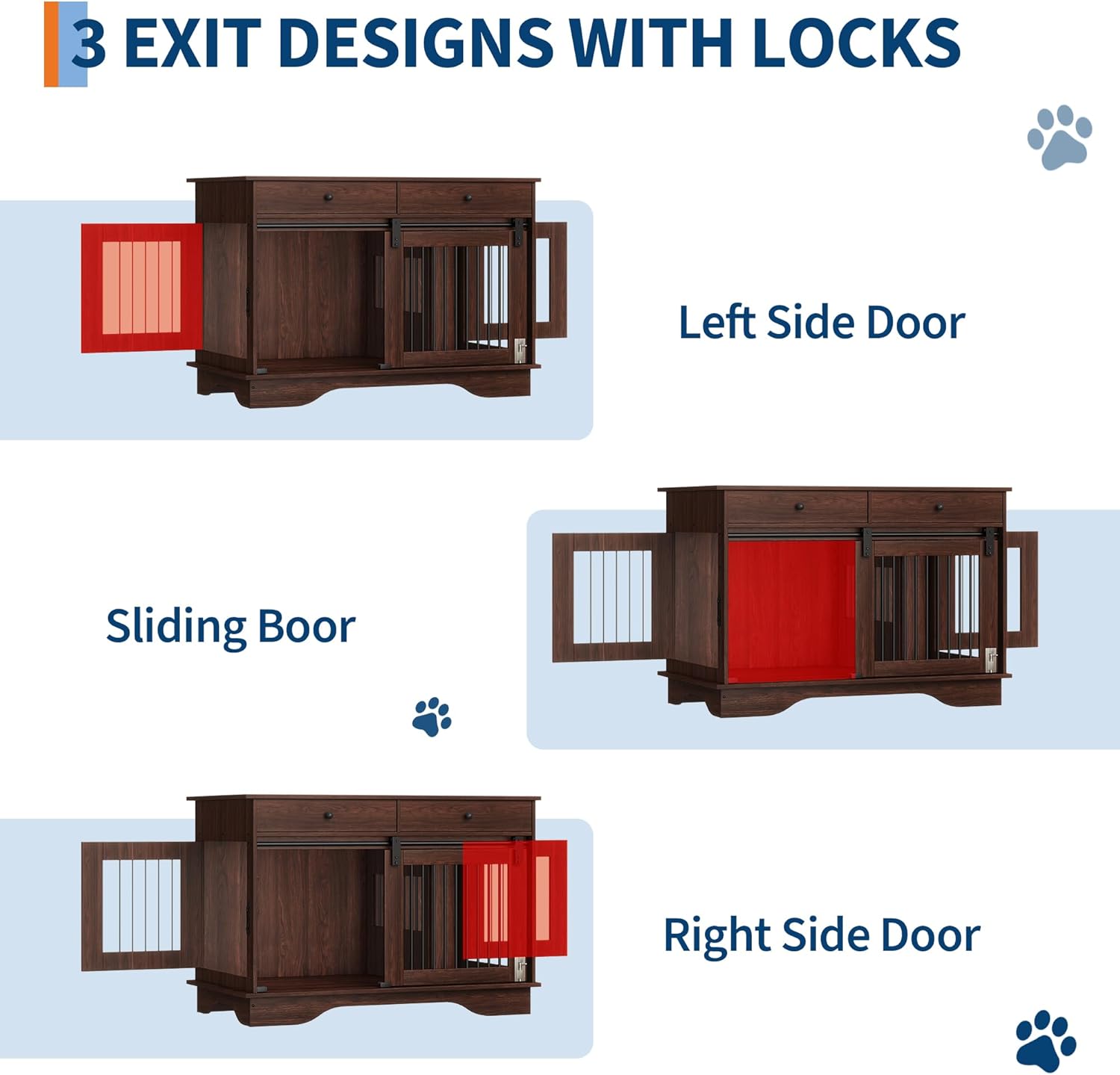 47" Large Dog Crate Furniture, Wooden Dog Kennel End Table with 2 Storage Drawers, Removable Divider & Sliding Door, Heavy Duty Decorative Pet Cage for Small, Medium, Large Breeds