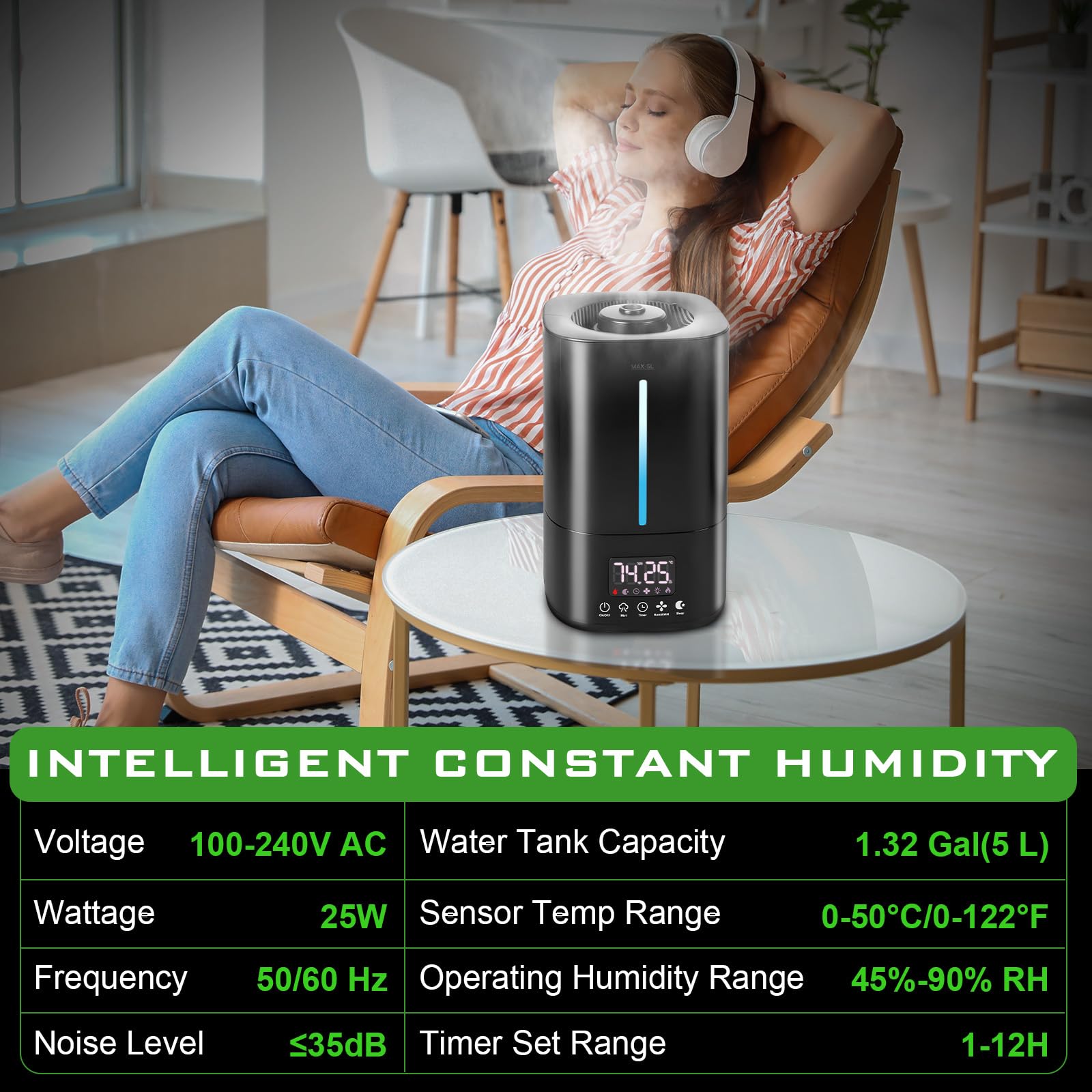 Reptilien Luftbefeuchter, 5L Terrarium Vernebler mit Timer & Externer Feuchtigkeitssensor, Smart Humidifier Pflanzen für Schlangen, Chamäleons, Schildkröten