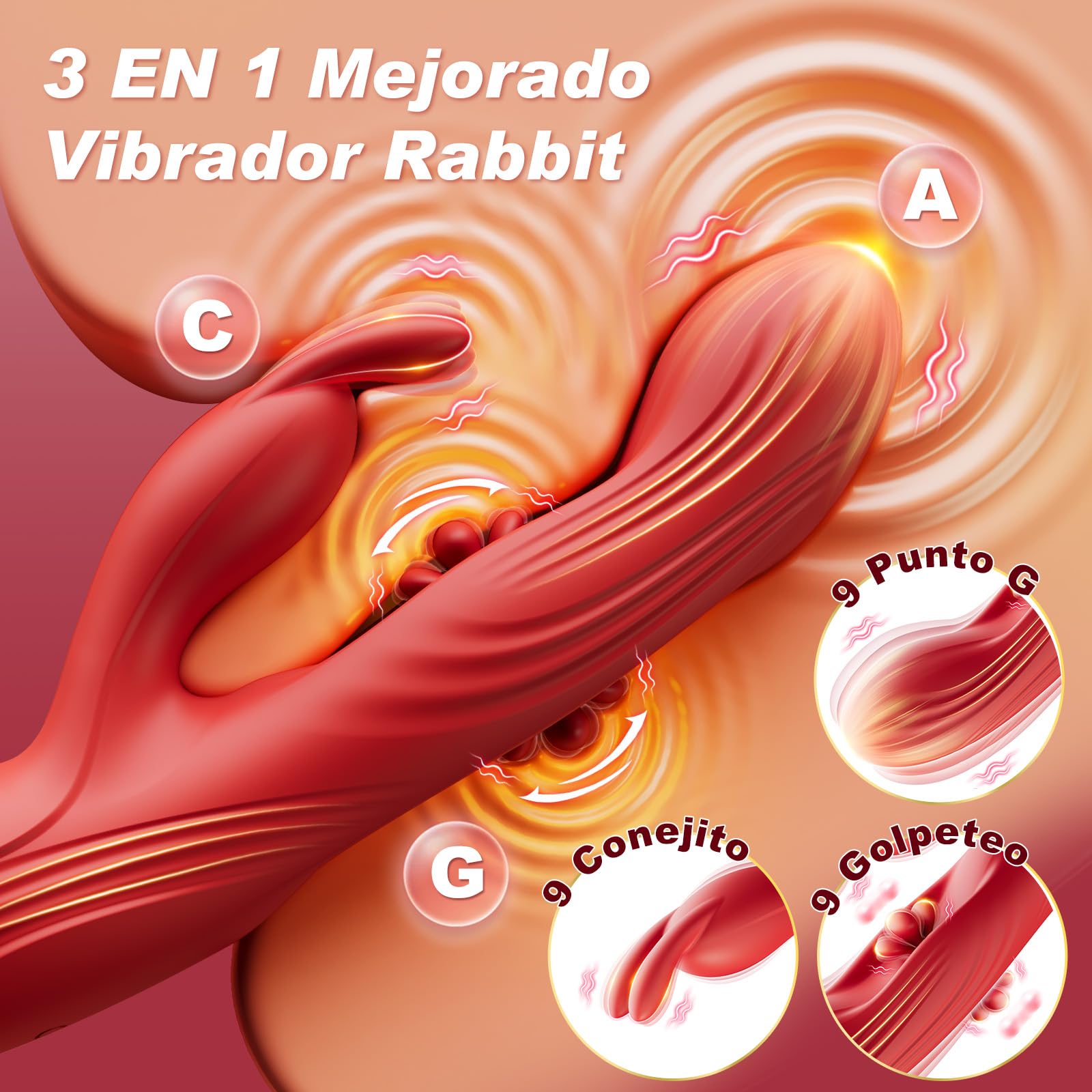 Vibrador: cuenta con 9 modos de vibración y función de vibración pulsante; consolador