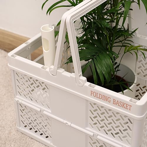 Miniatura 3 de TRZZ Paquete de 2 cestas de almacenamiento de plástico con asas, cesta colgante plegable para organizar, cajas de almacenamiento en colores pastel