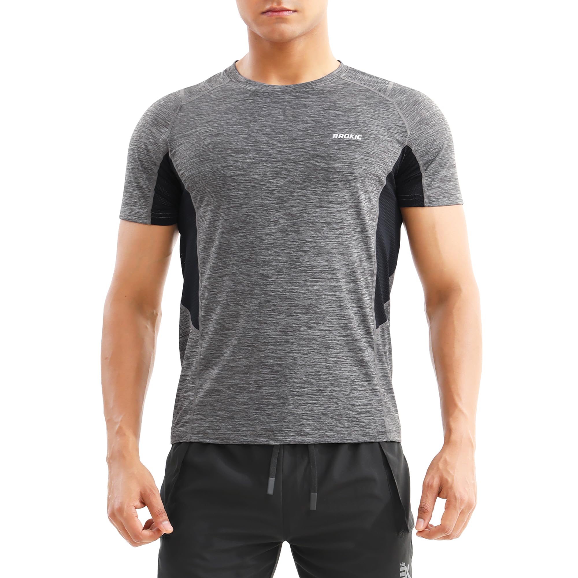 BROKIGMens Ultra-Cool Gym T-shirt,Dry Fit Sports Training Short Sleeve Shirts Lightweight Breathable Running Tee
