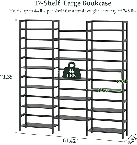 Miniatura 3 de Homykic Estantería triple ancha de bambú de 6 niveles, estantería de 6 pies de alto con 17 estantes abiertos, estante independiente súper grande